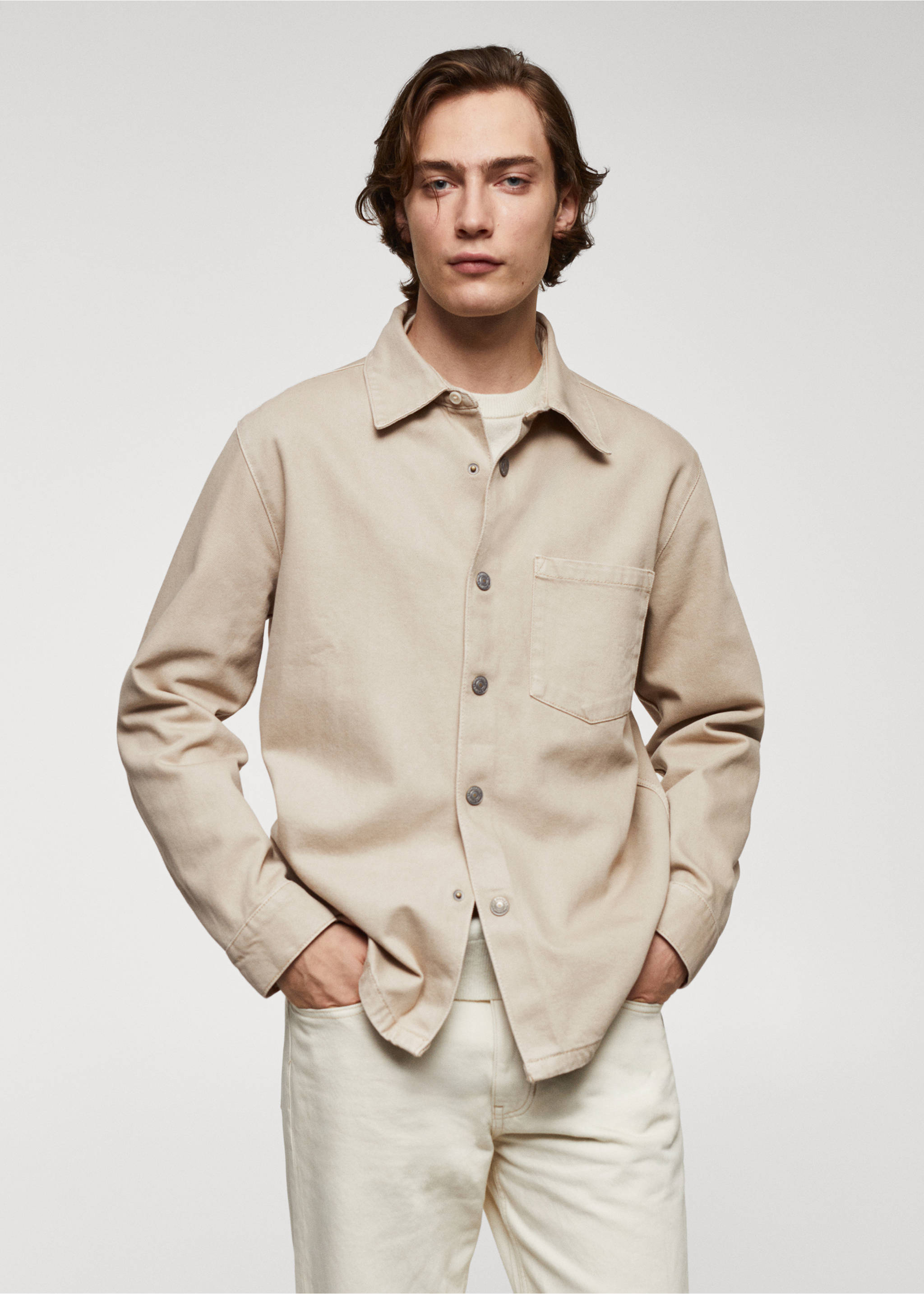 Pocket denim overshirt - Medium plane, Beige. Ref: 67040620-00.