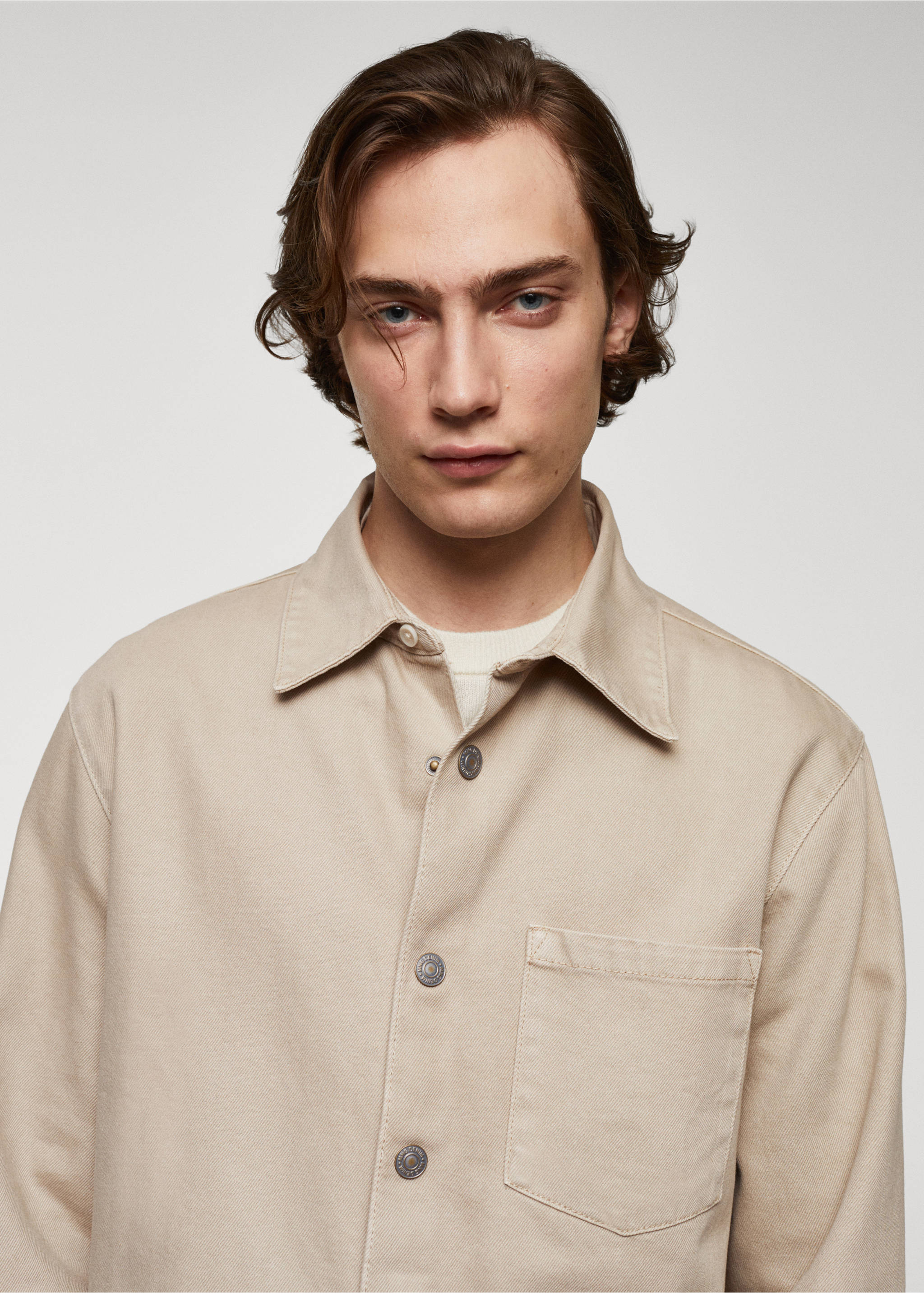 Pocket denim overshirt - Details of the article 1, Beige. Ref: 67040620-00.