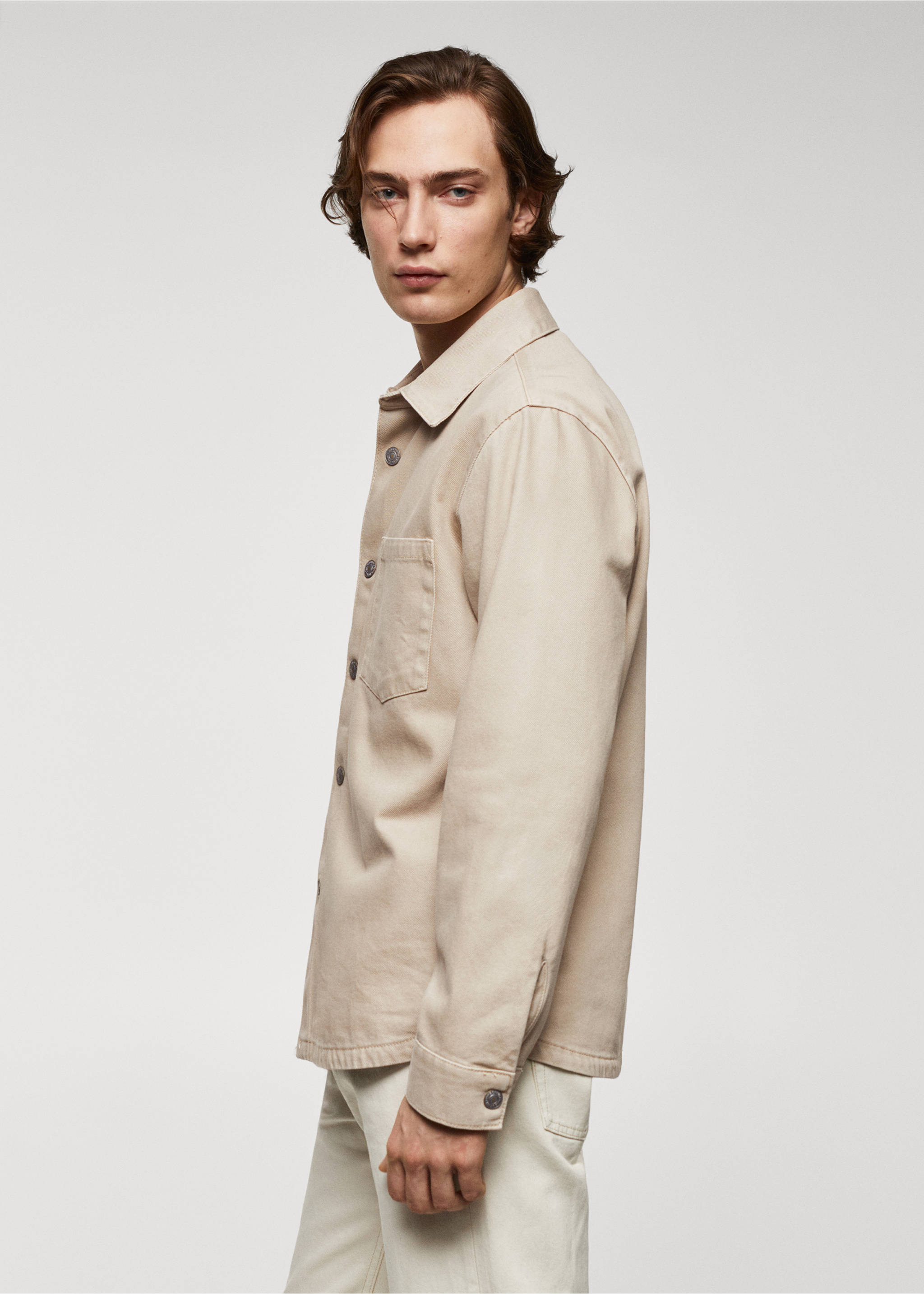 Pocket denim overshirt - Details of the article 2, Beige. Ref: 67040620-00.