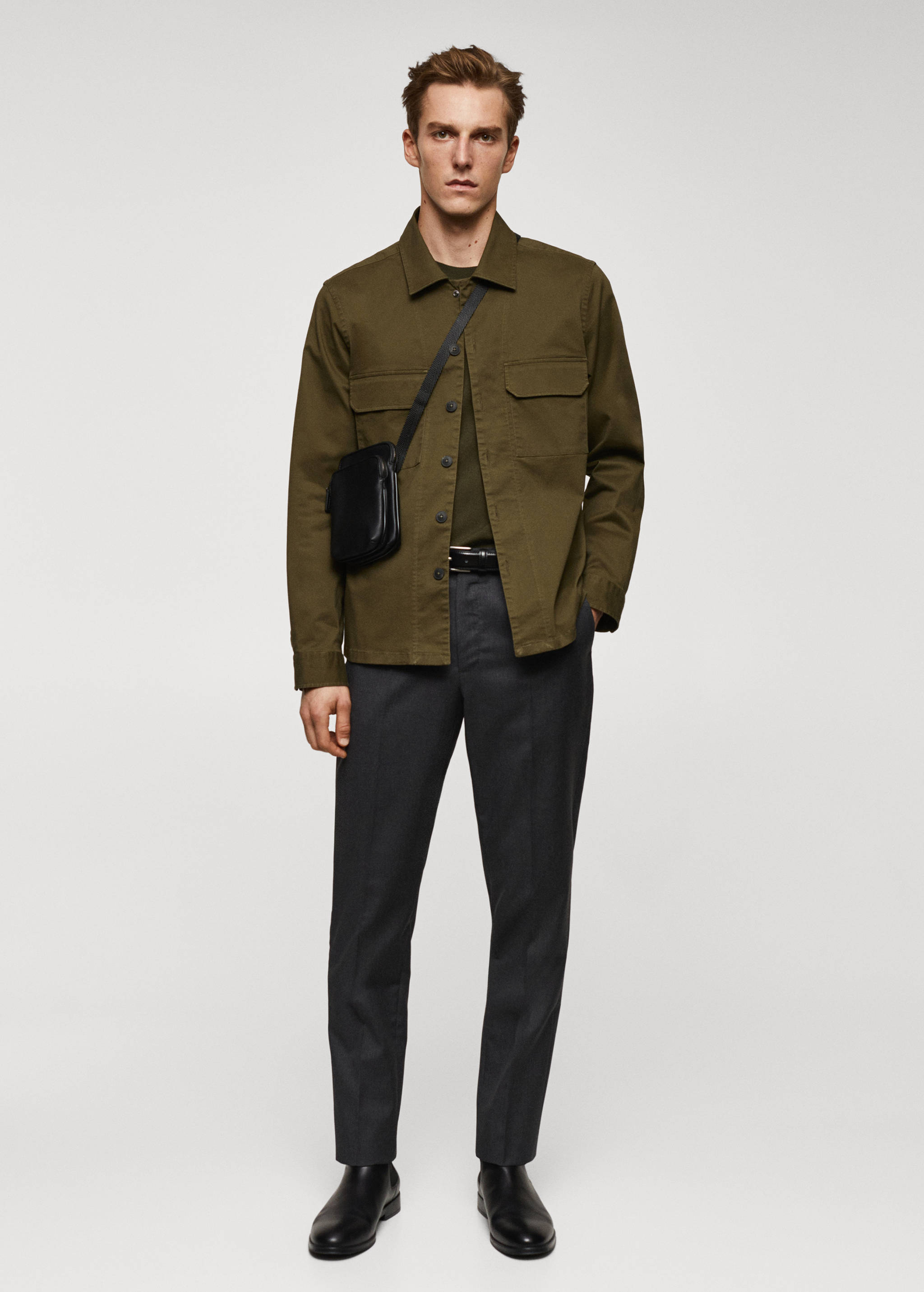 Stretch cotton overshirt with pockets - General plane