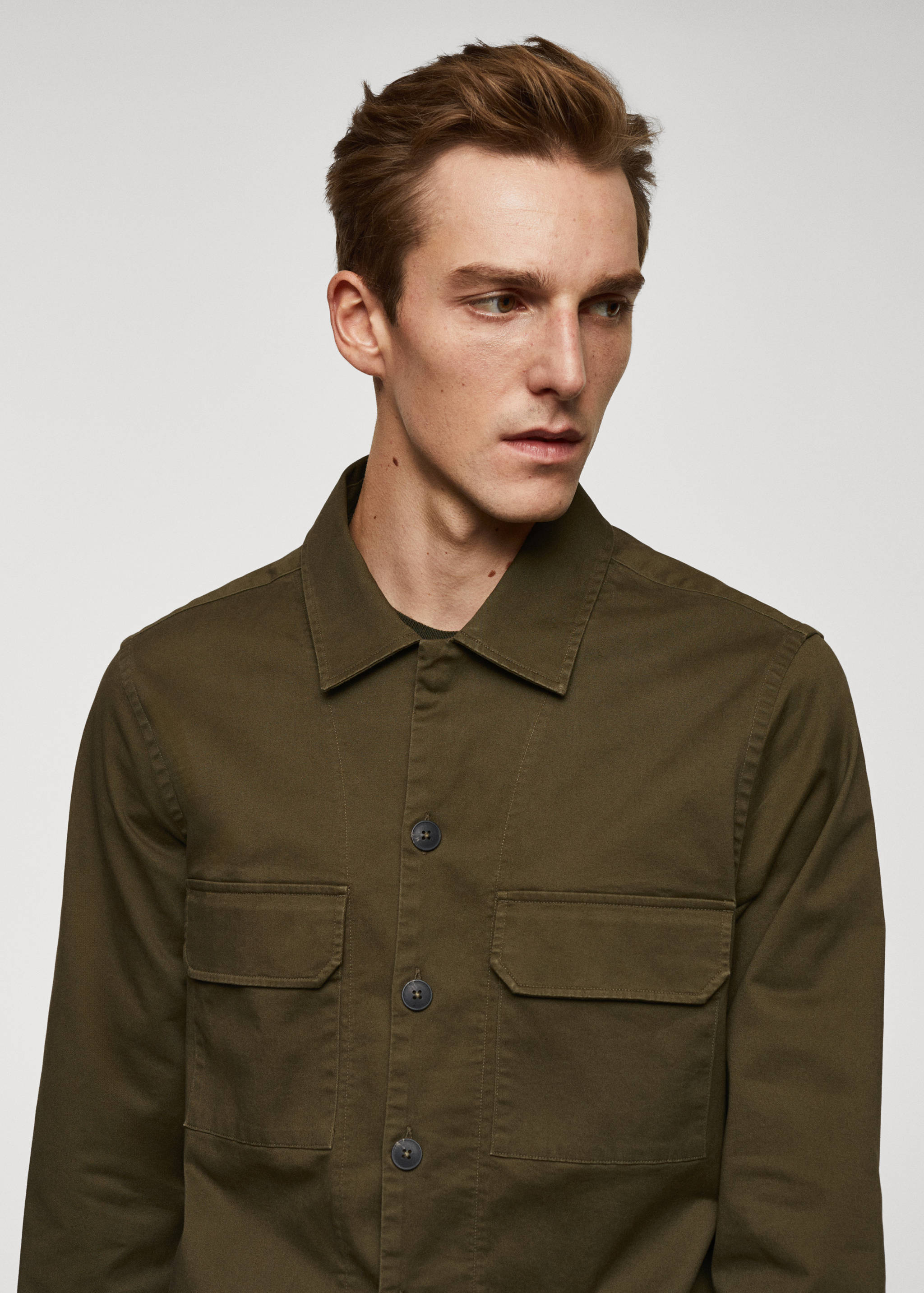Stretch cotton overshirt with pockets - Details of the article 1