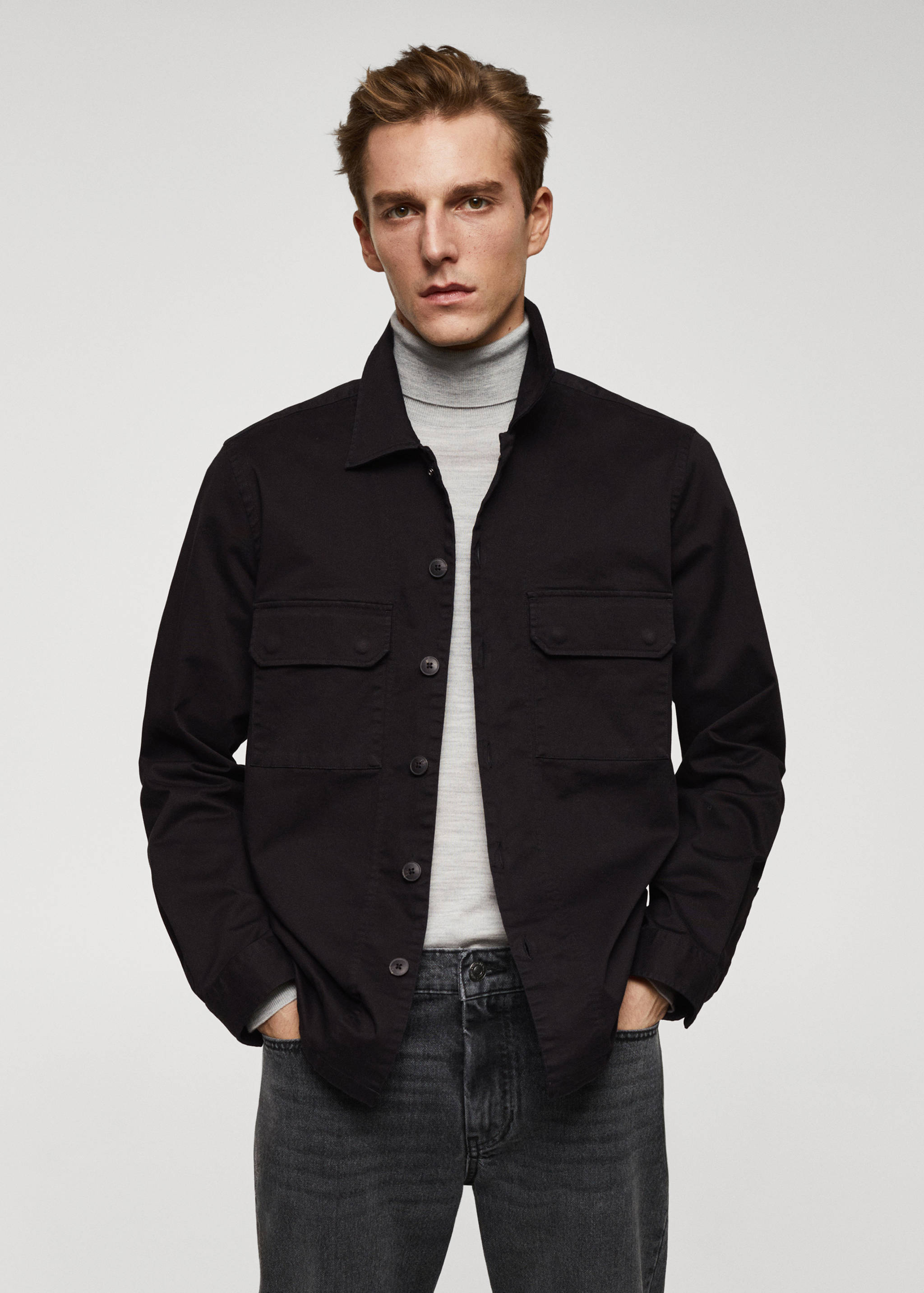 Stretch cotton overshirt with pockets - Medium plane