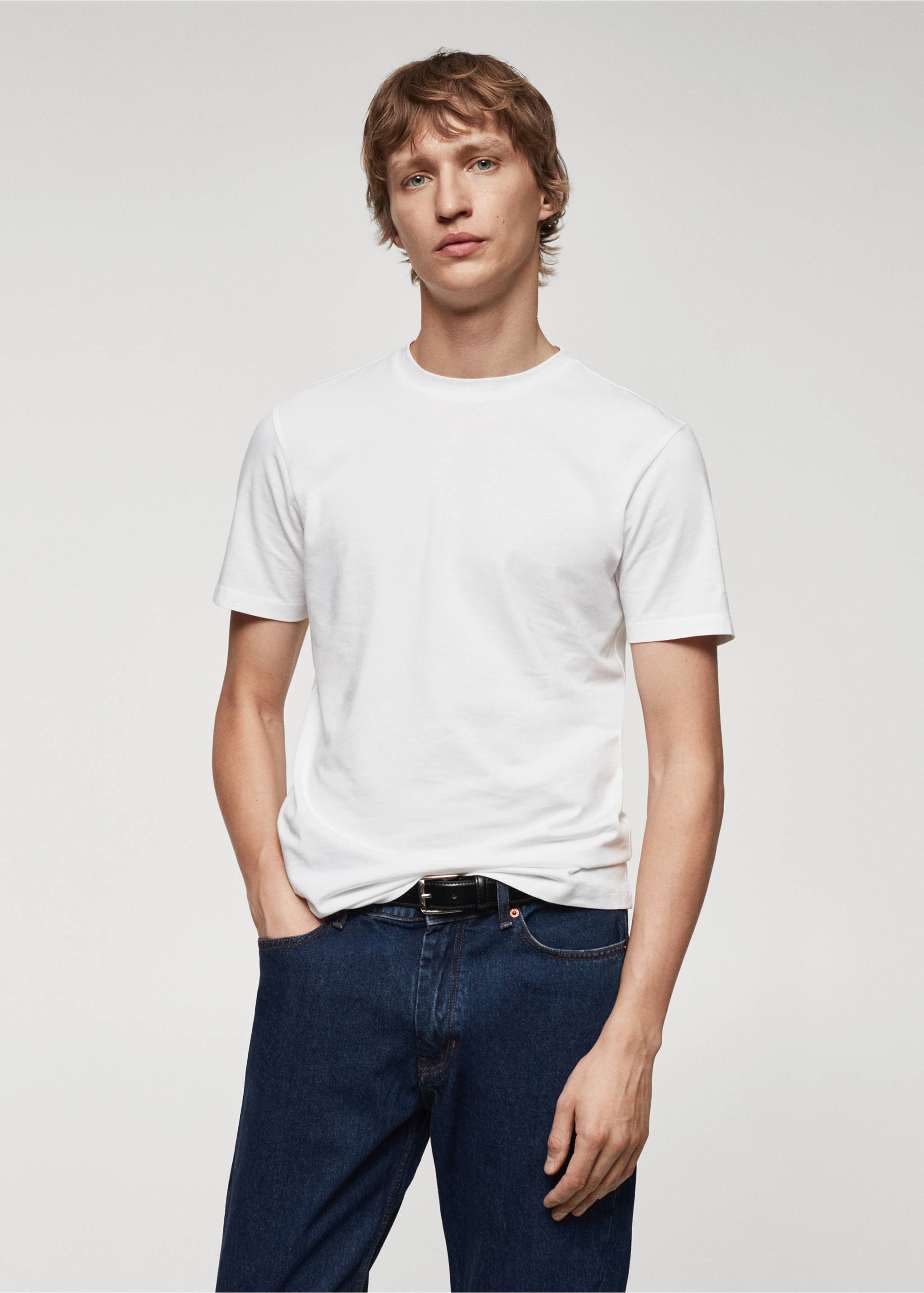 Stretch cotton T-shirt - Medium plane, White. Ref: 67040645-00.