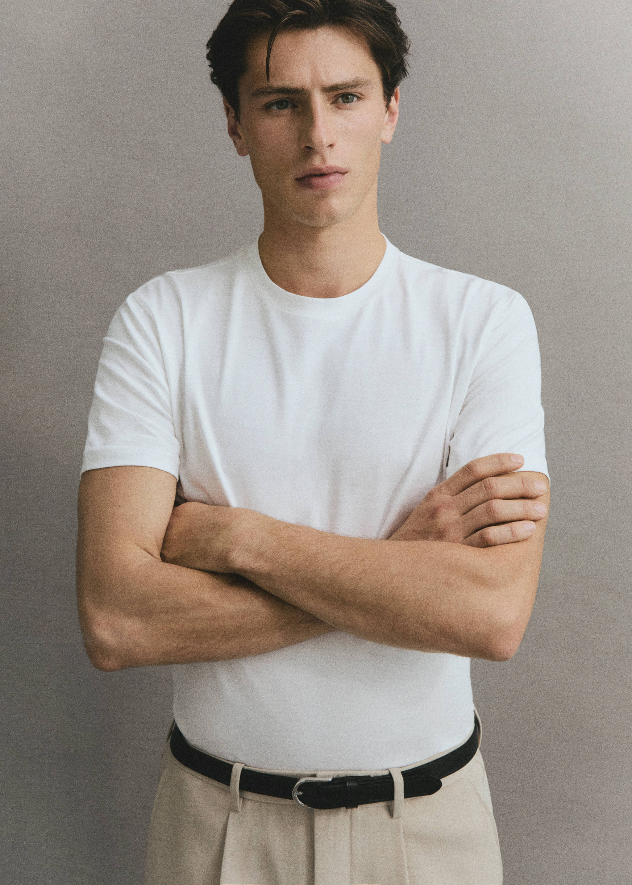 Stretch cotton T-shirt - Details of the article 3, White. Ref: 67040645-00.