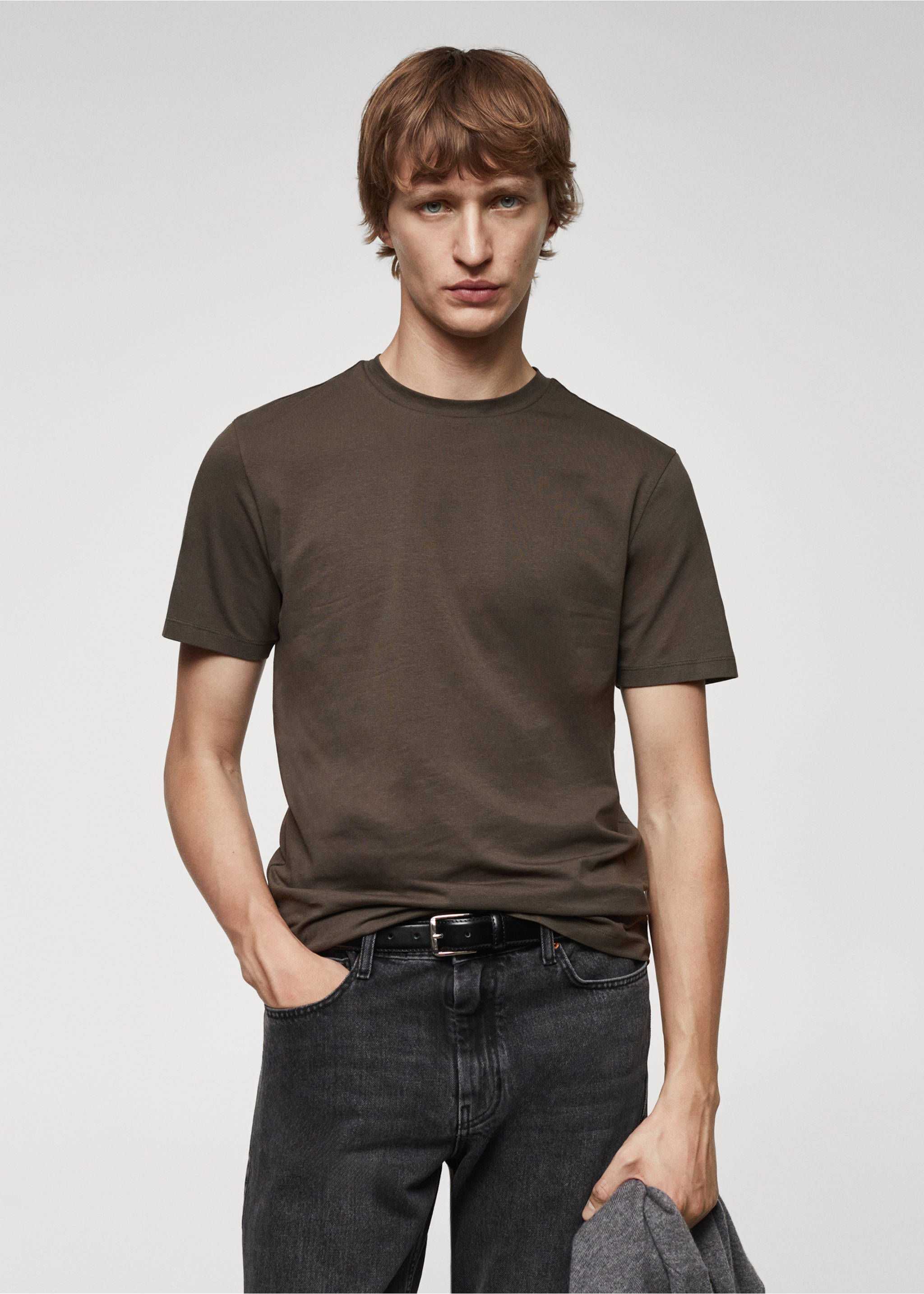 Stretch cotton T-shirt - Medium plane, Dark Green. Ref: 67040645-00.