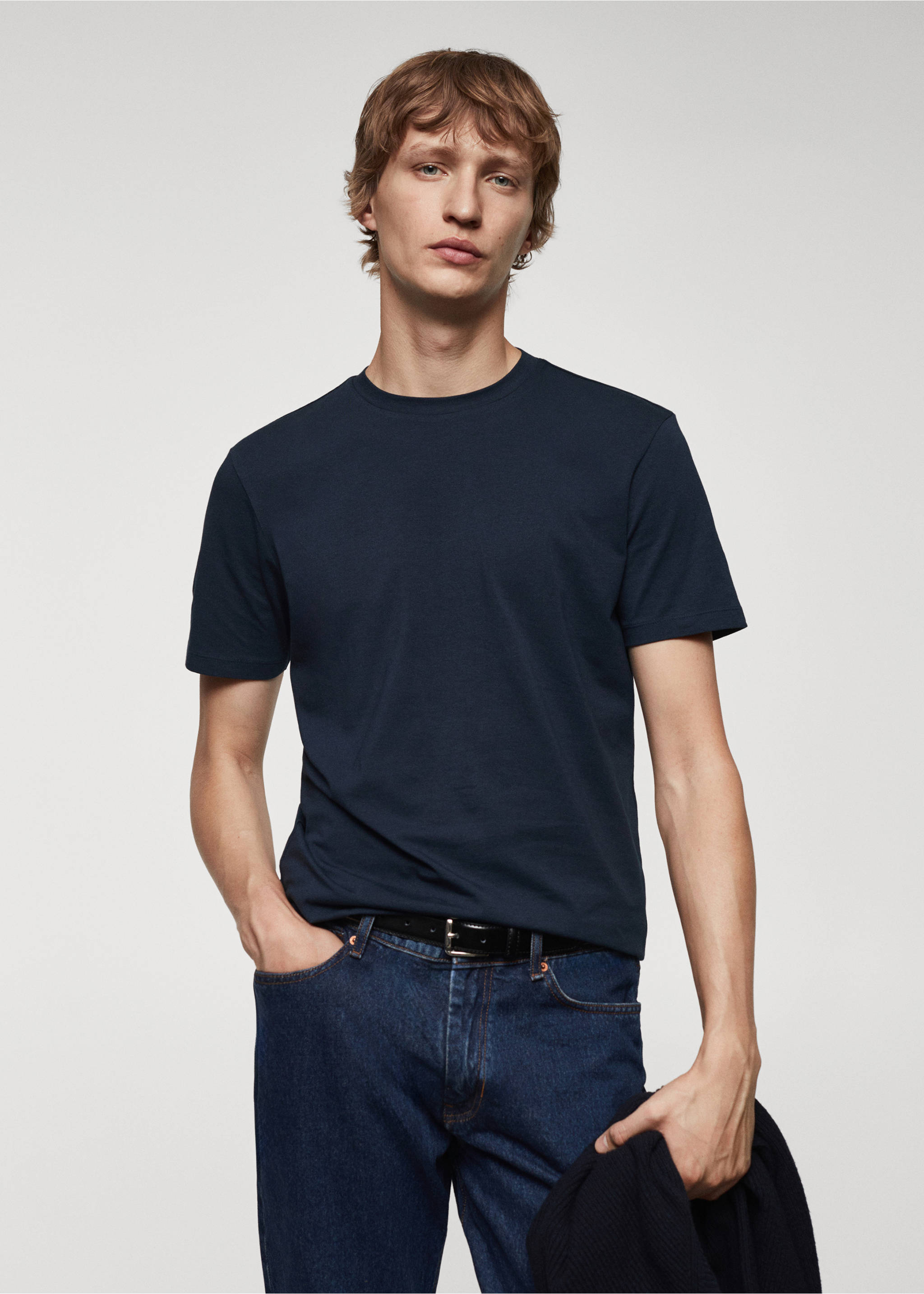 Stretch cotton T-shirt - Medium plane, Navy. Ref: 67040645-00.