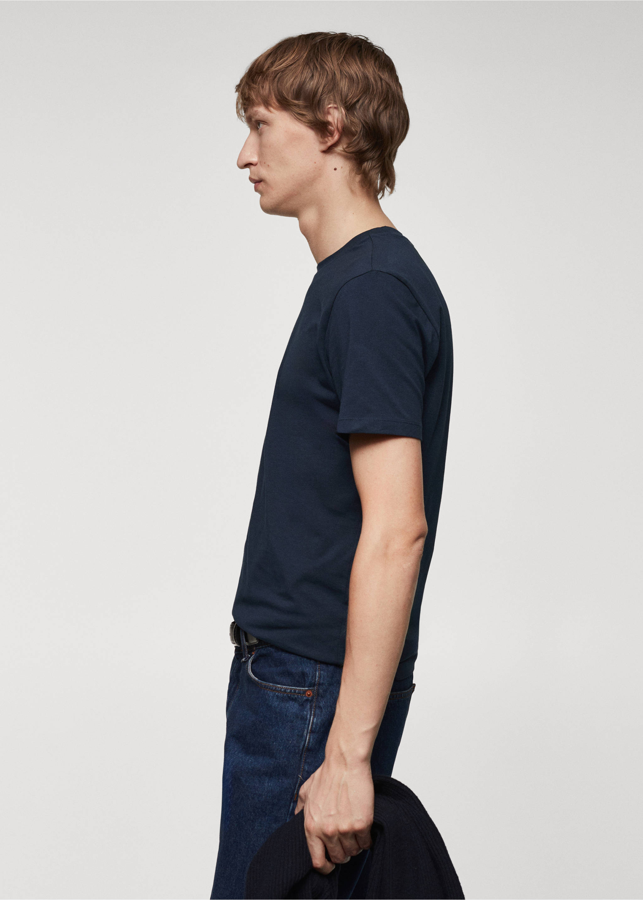 Stretch cotton T-shirt - Details of the article 1, Navy. Ref: 67040645-00.
