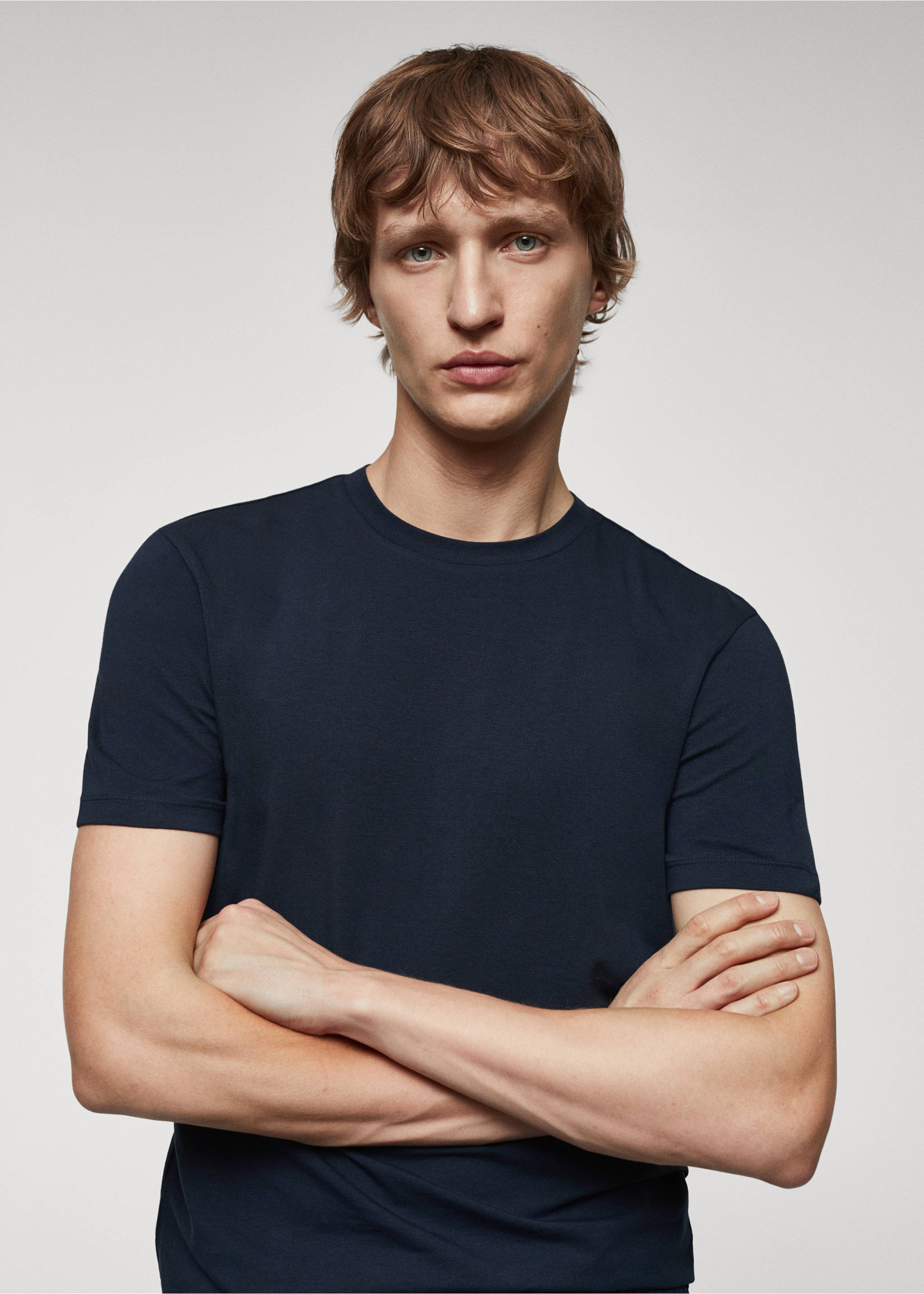 Stretch cotton T-shirt - Details of the article 2, Navy. Ref: 67040645-00.