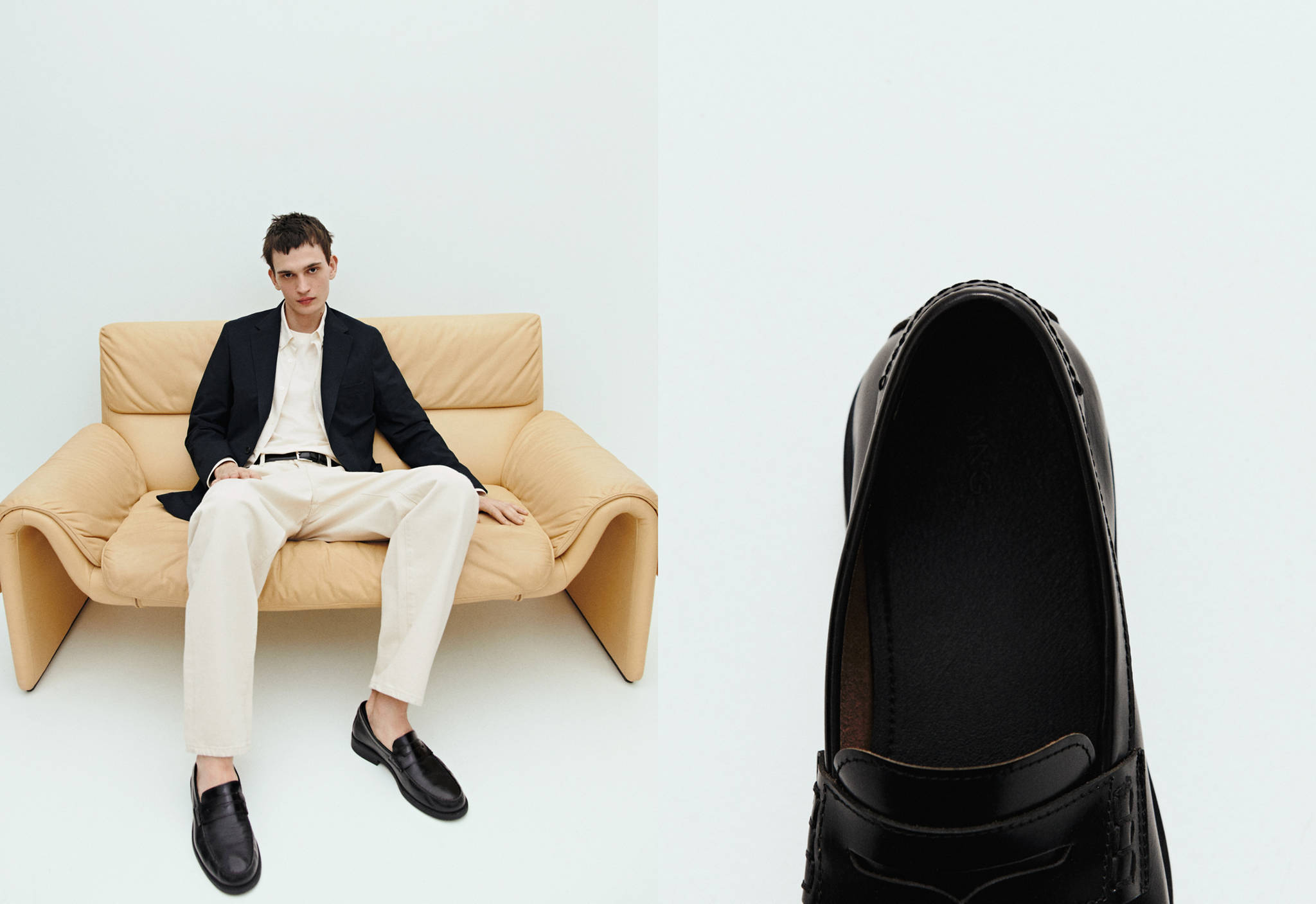 Loafers met lipje van antic leer - Panoramische tekening