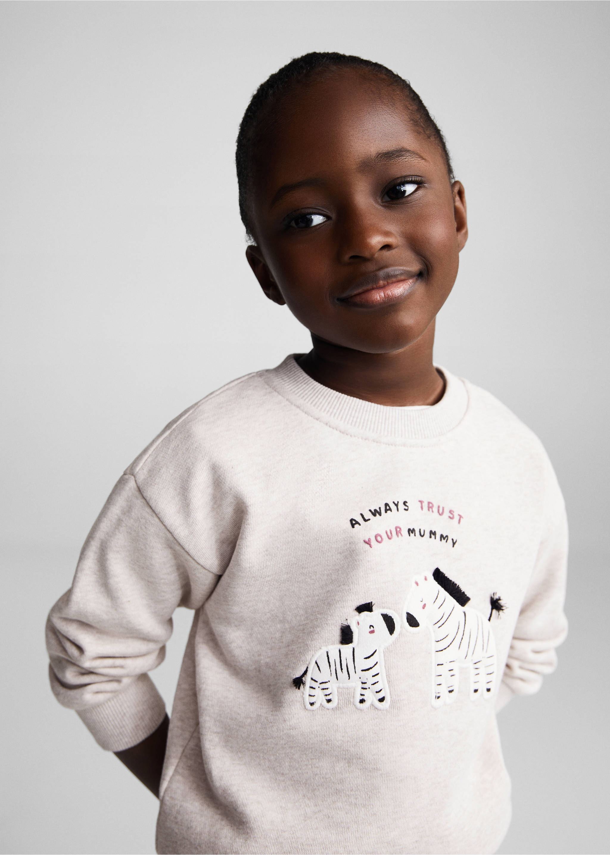 Printed cotton sweatshirt - Details of the article 1, Sand. Ref: 67040660-00.