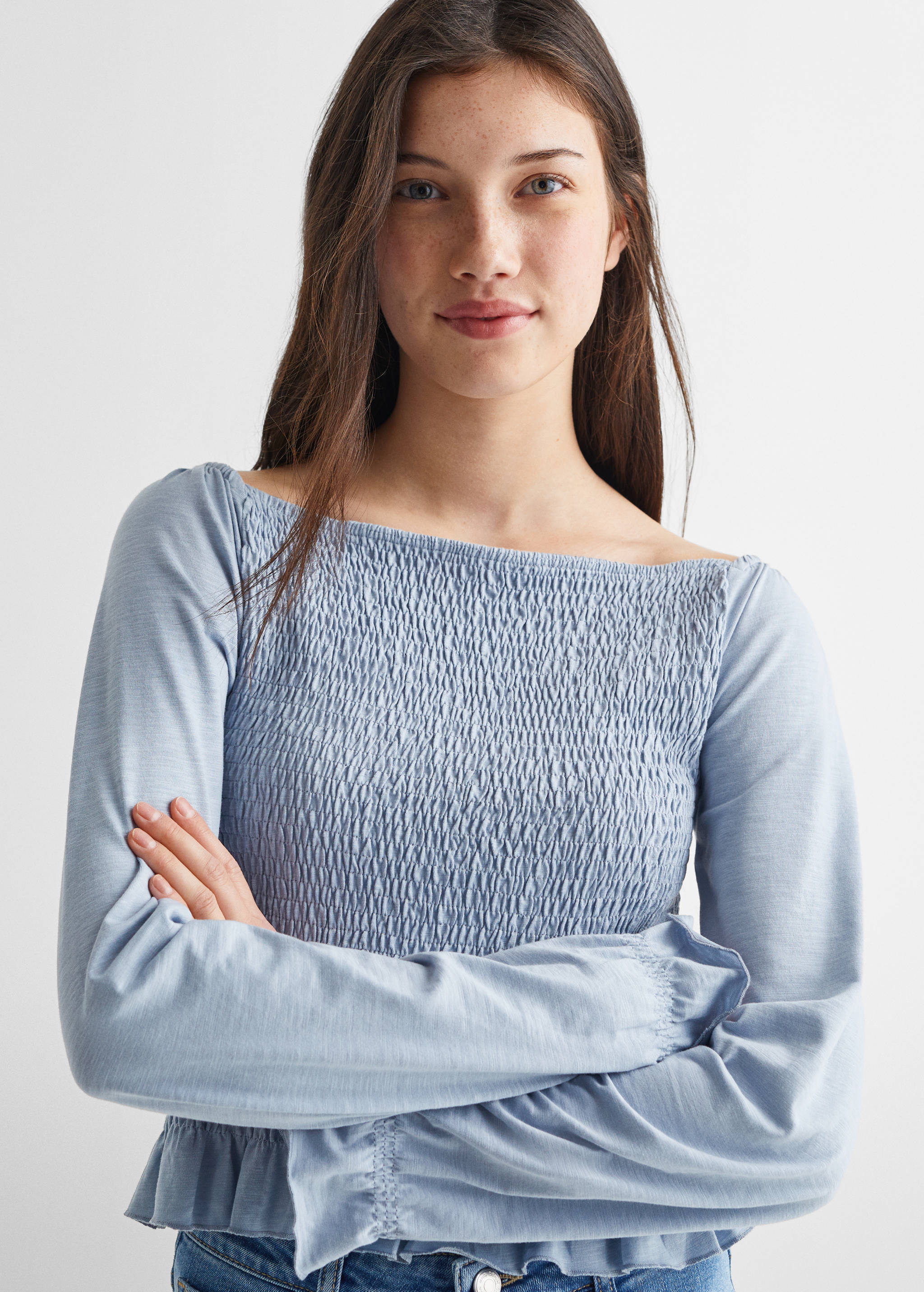 Long-sleeved t-shirt with ruffles - Details of the article 1