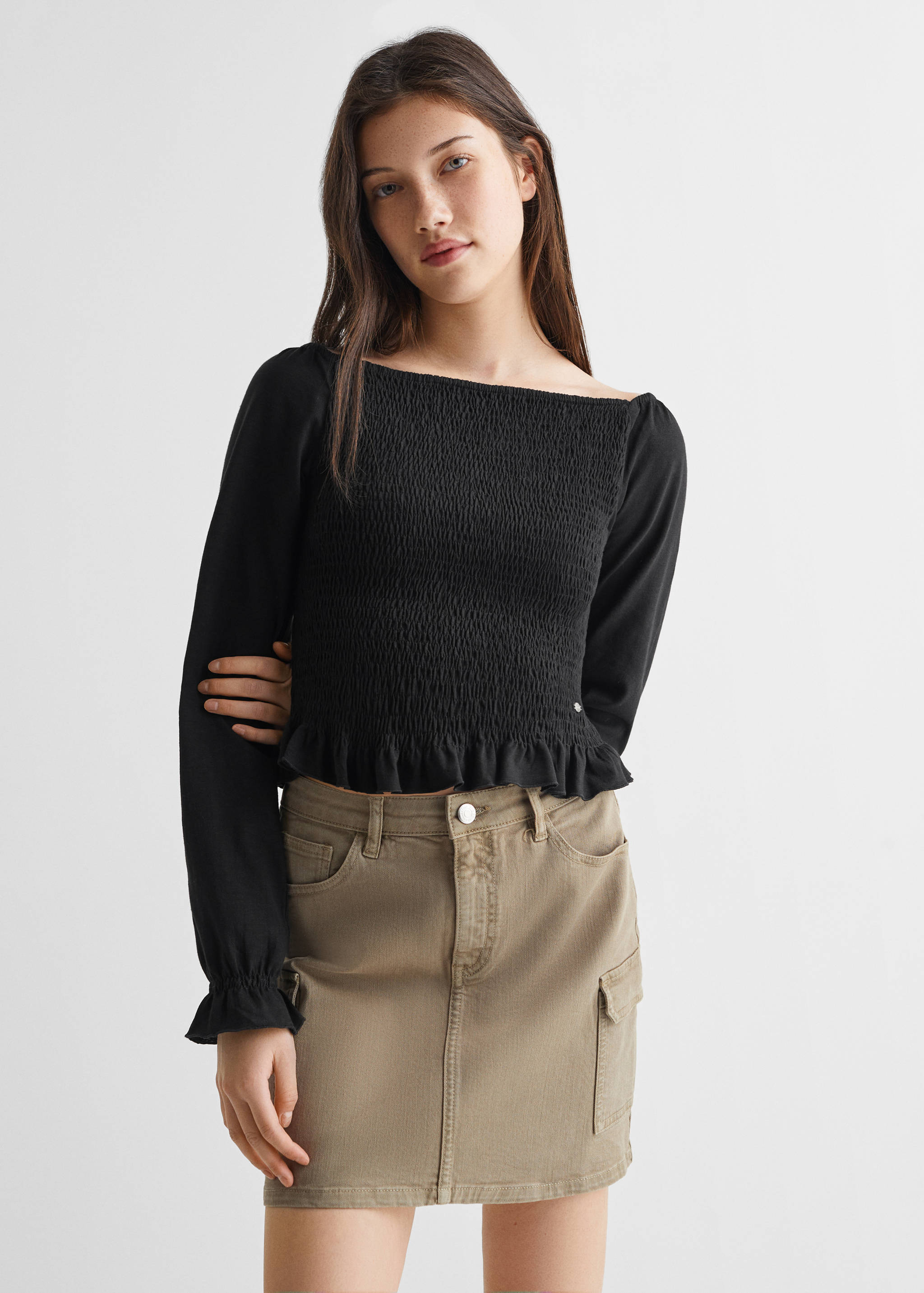 Long-sleeved t-shirt with ruffles - Medium plane