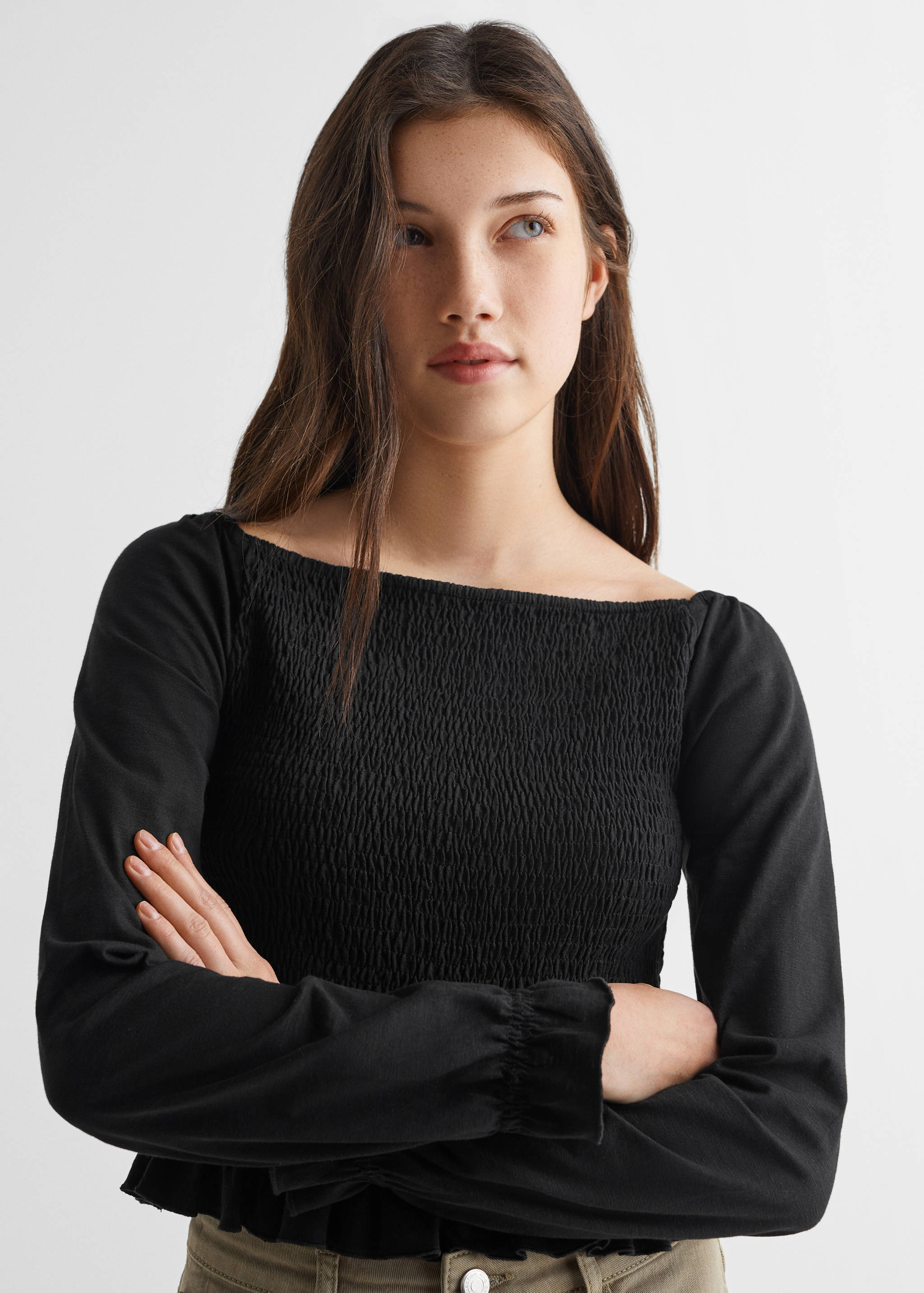 Long-sleeved t-shirt with ruffles - Details of the article 1