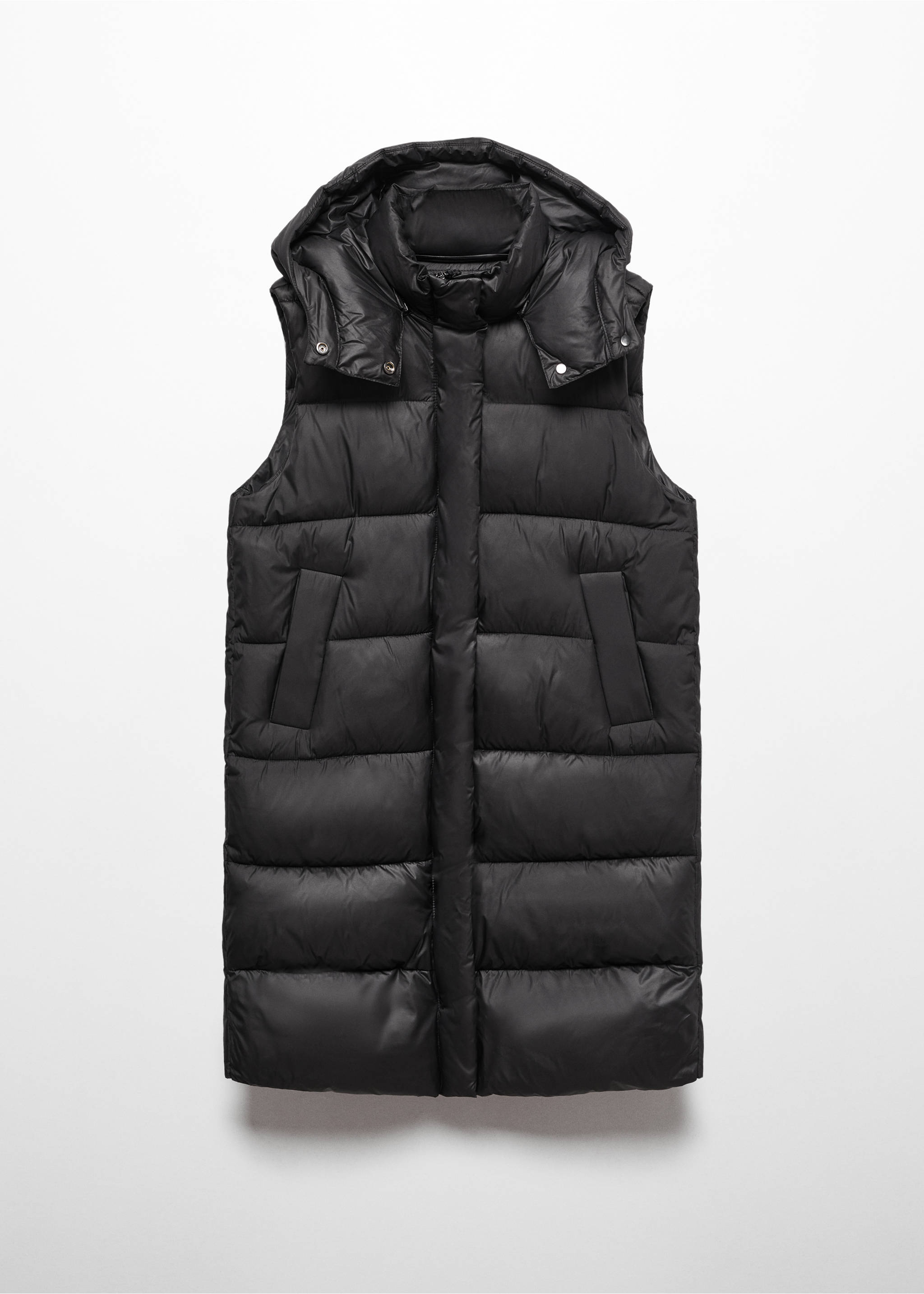 Quilted gilet with hood - Article without model, Black. Ref: 67043262-00.