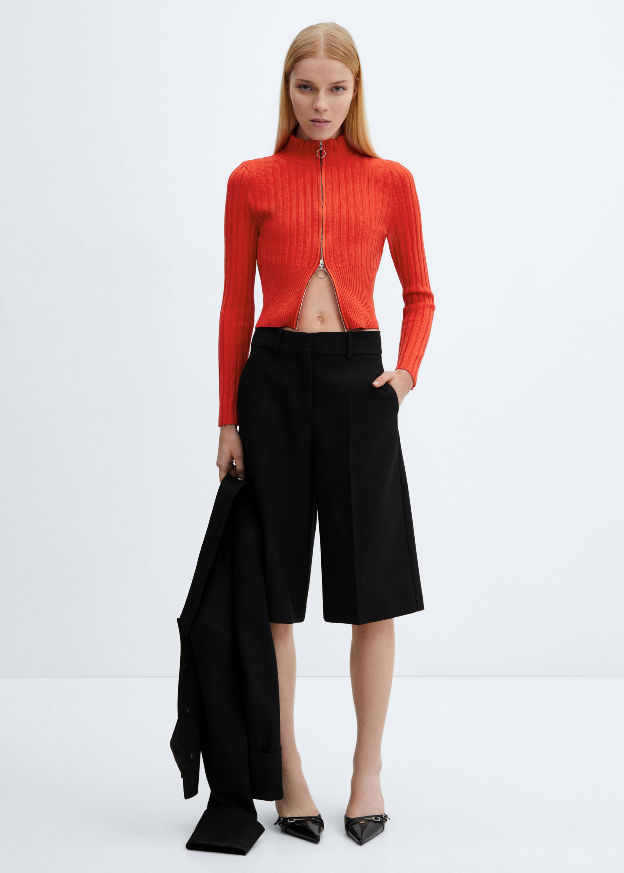 Zipper crop cardigan - General plane