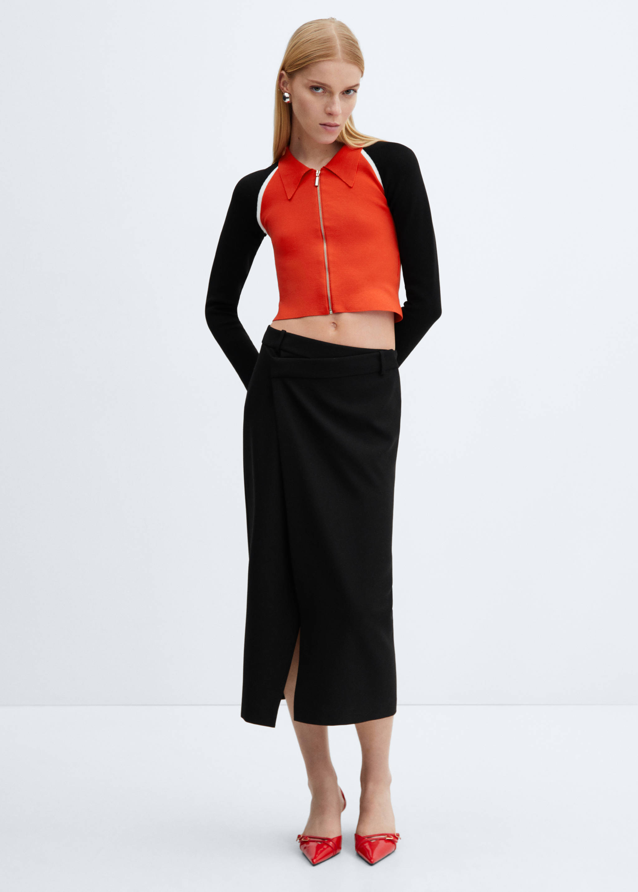 拉链短款开衫 - null