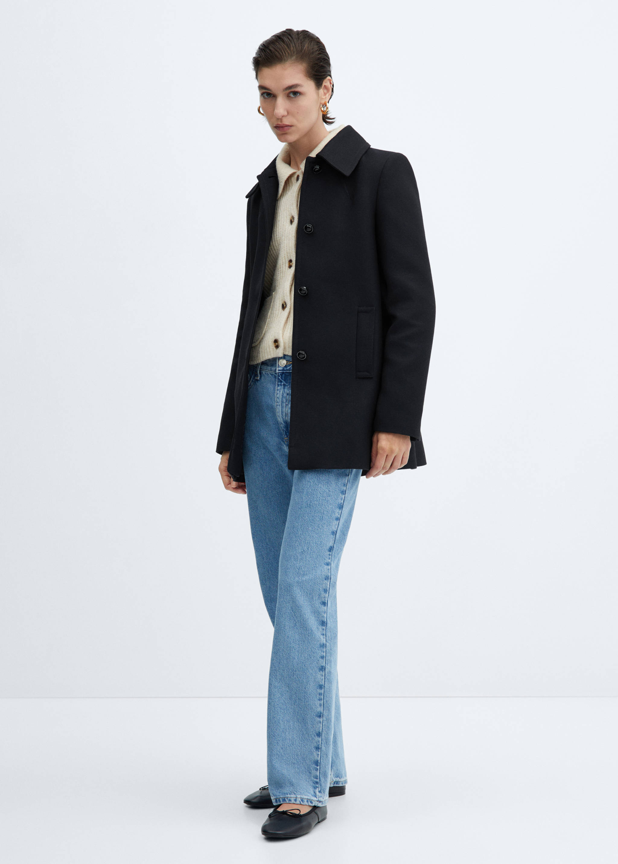 衬衫领纽扣大衣 - null