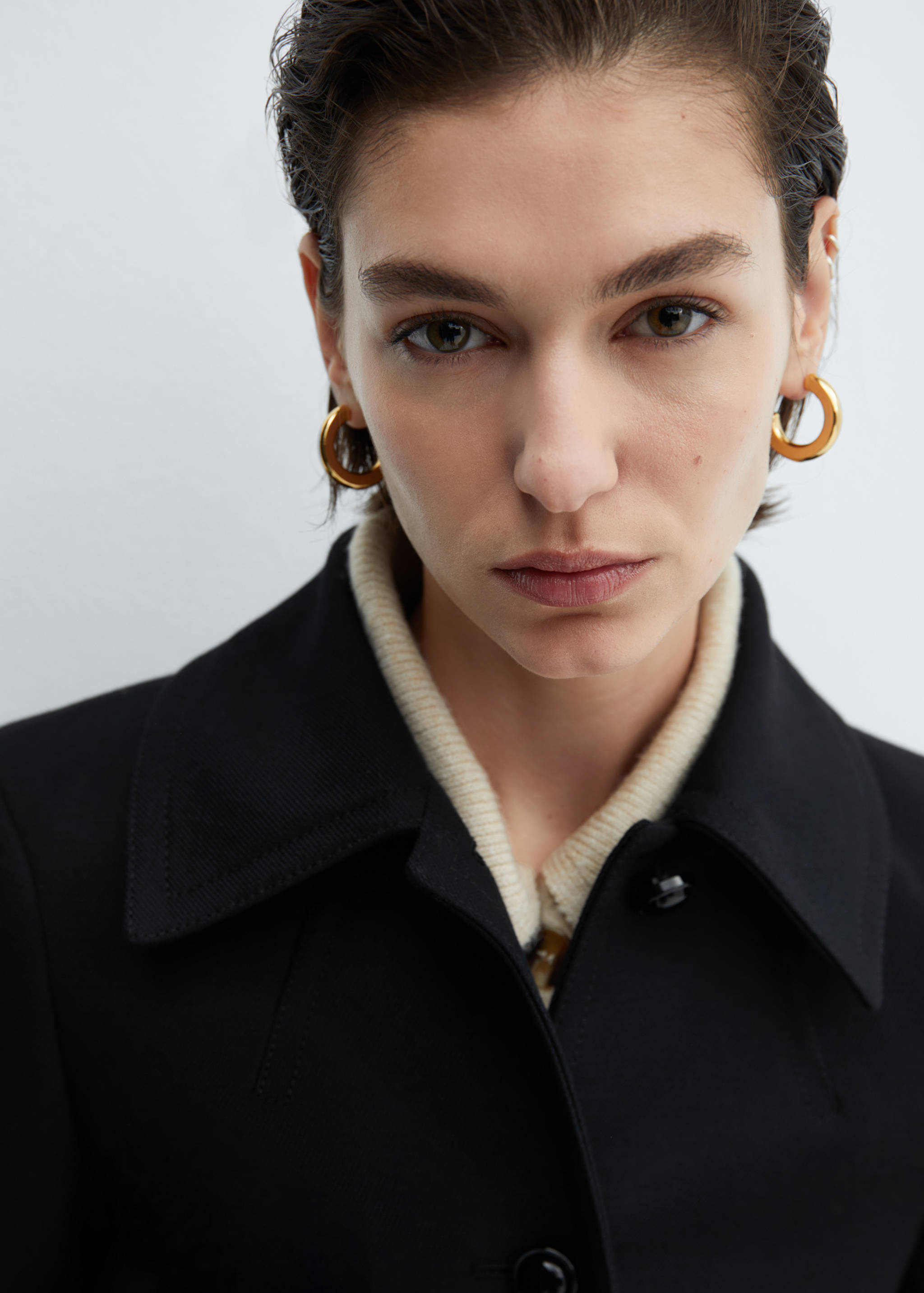 衬衫领纽扣大衣 - null