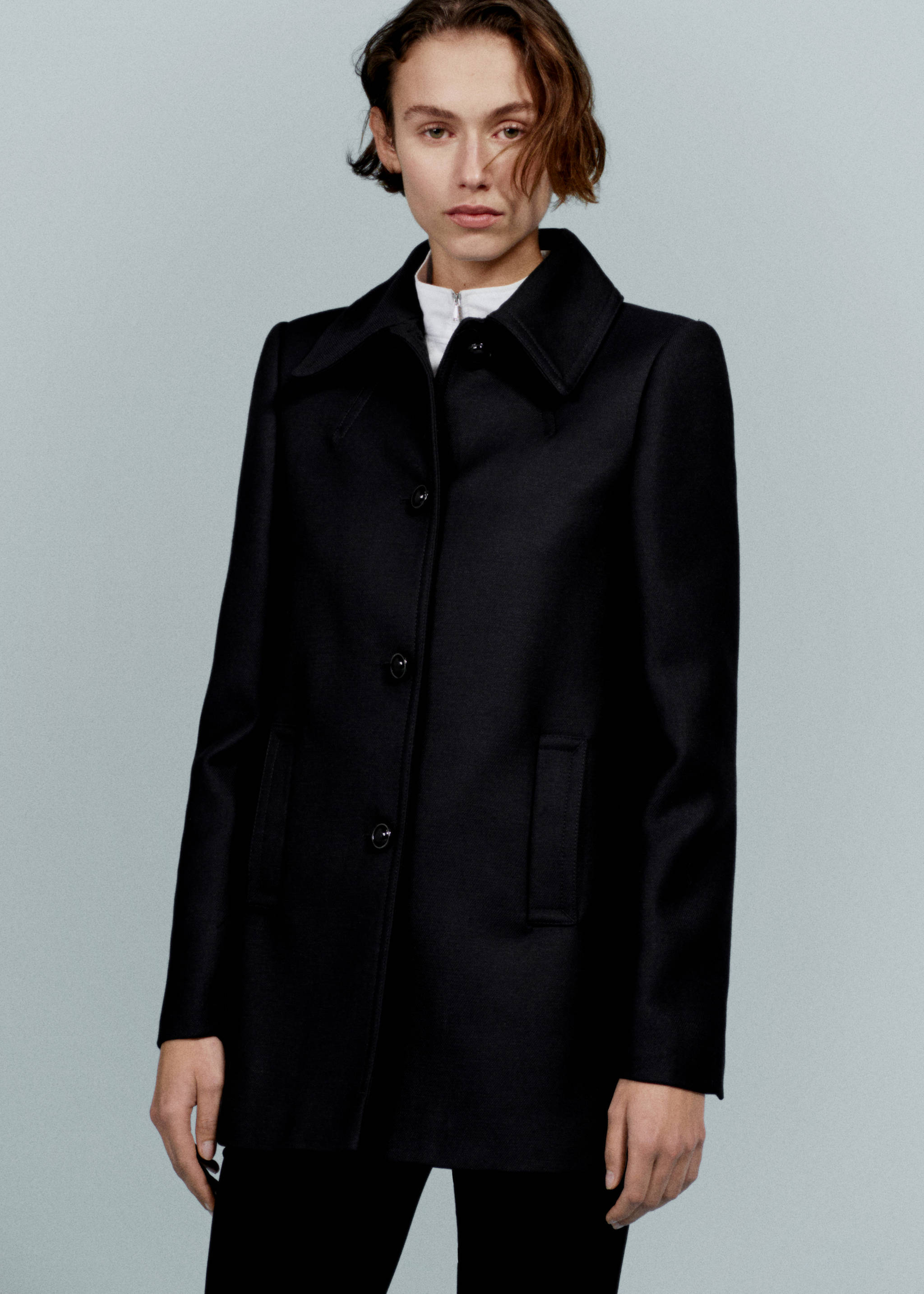 衬衫领纽扣大衣 - null