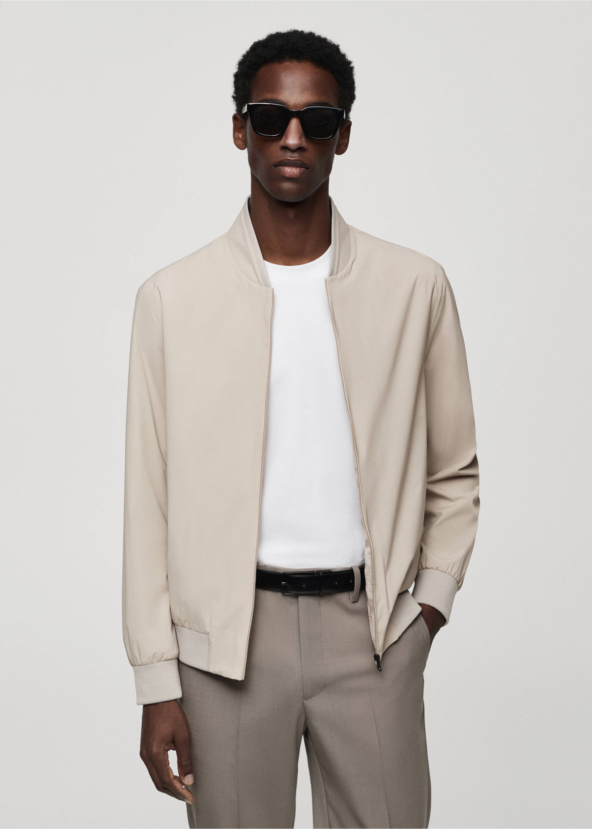 Stretch water-repellent bomber jacket - Medium plane, Light/Pastel Grey. Ref: 67044440-00.