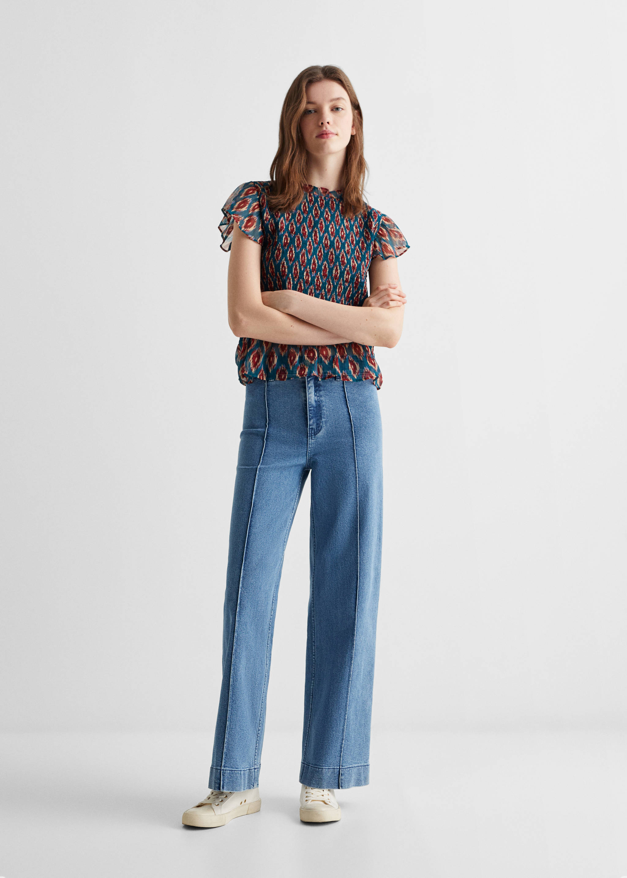 Frilled-sleeve ruched blouse - General plane