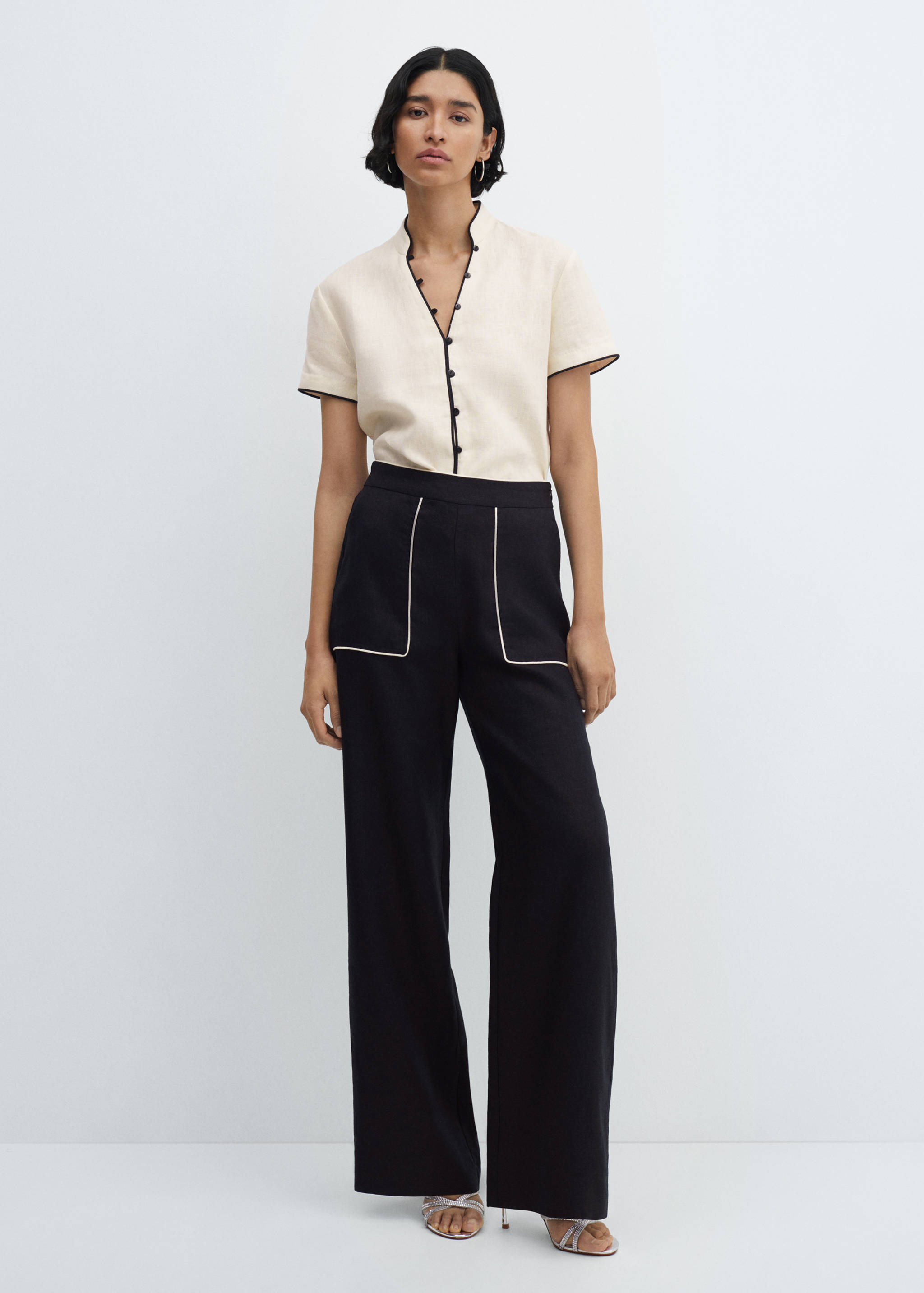 Contrast trim linen trousers - General plane