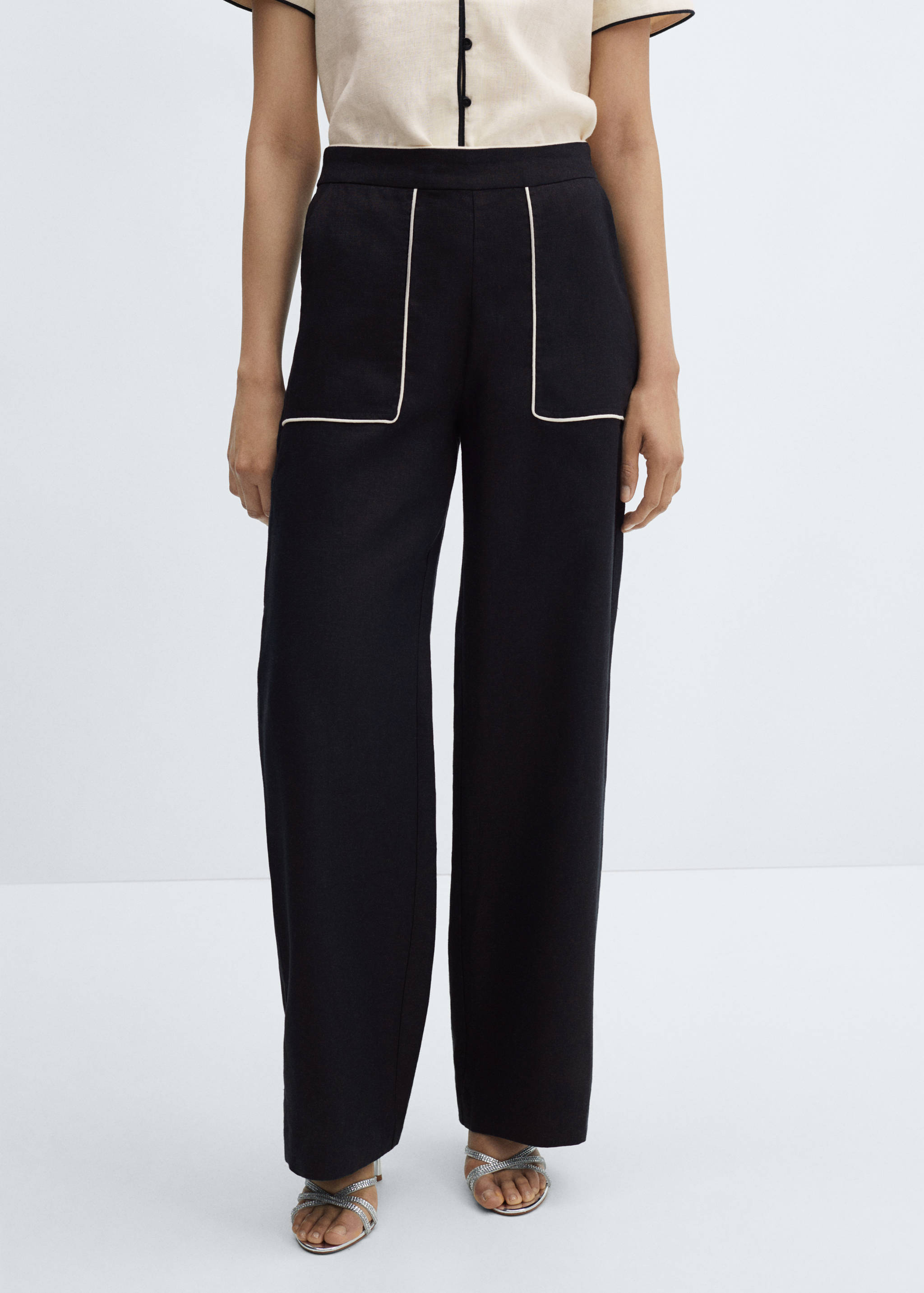 Contrast trim linen trousers - Medium plane