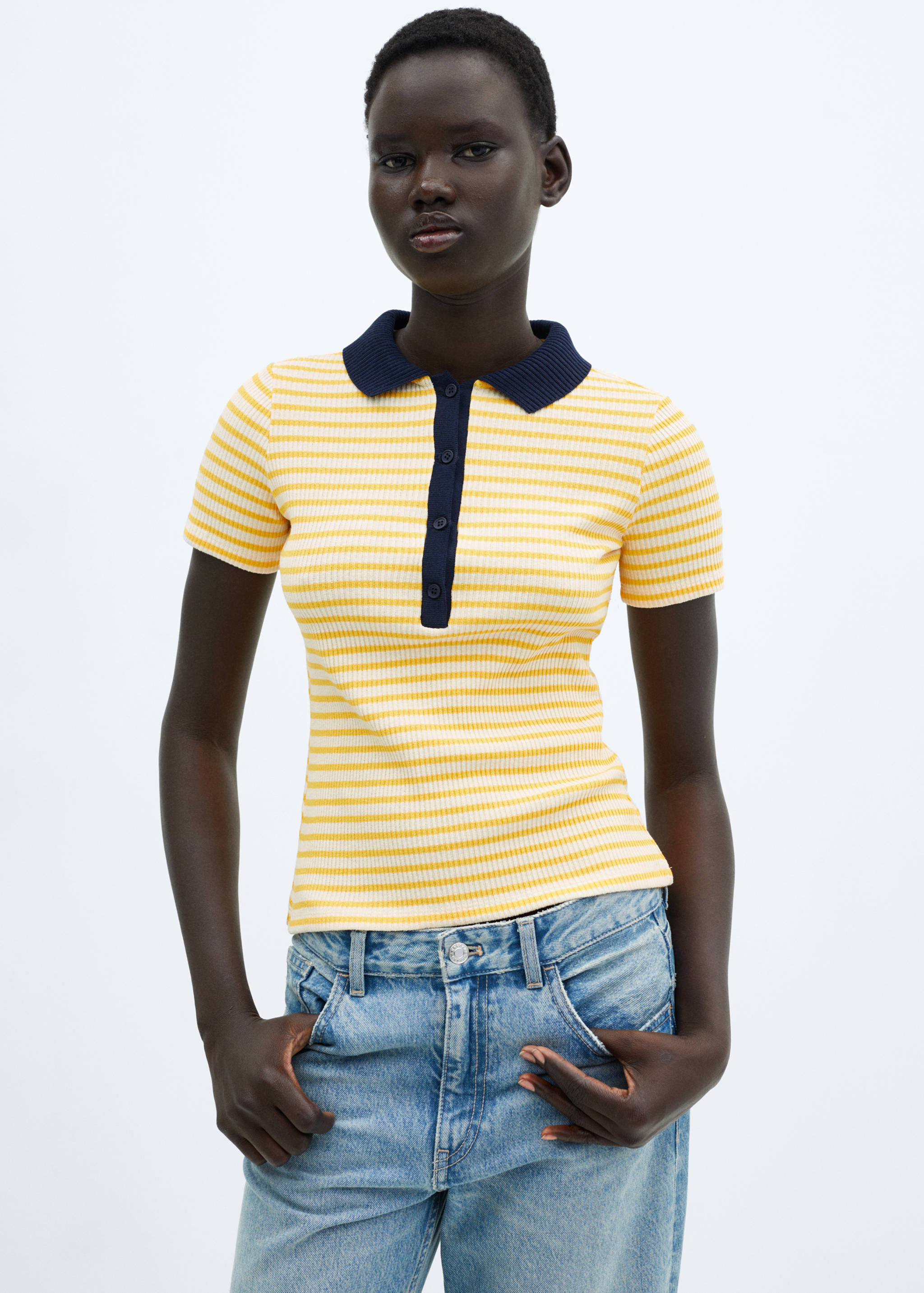 Short-sleeved striped polo shirt - Medium plane