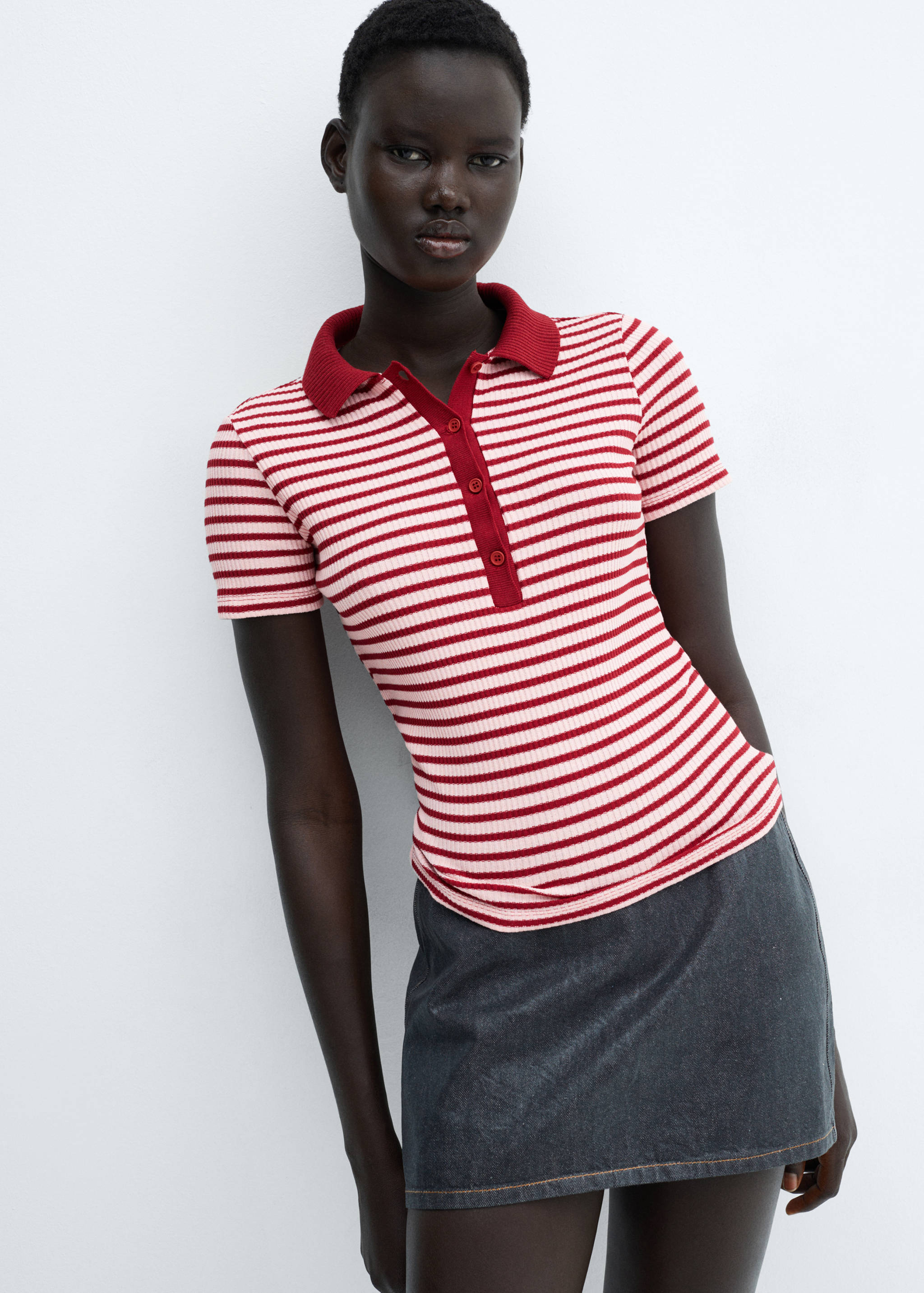 Short-sleeved striped polo shirt - Medium plane