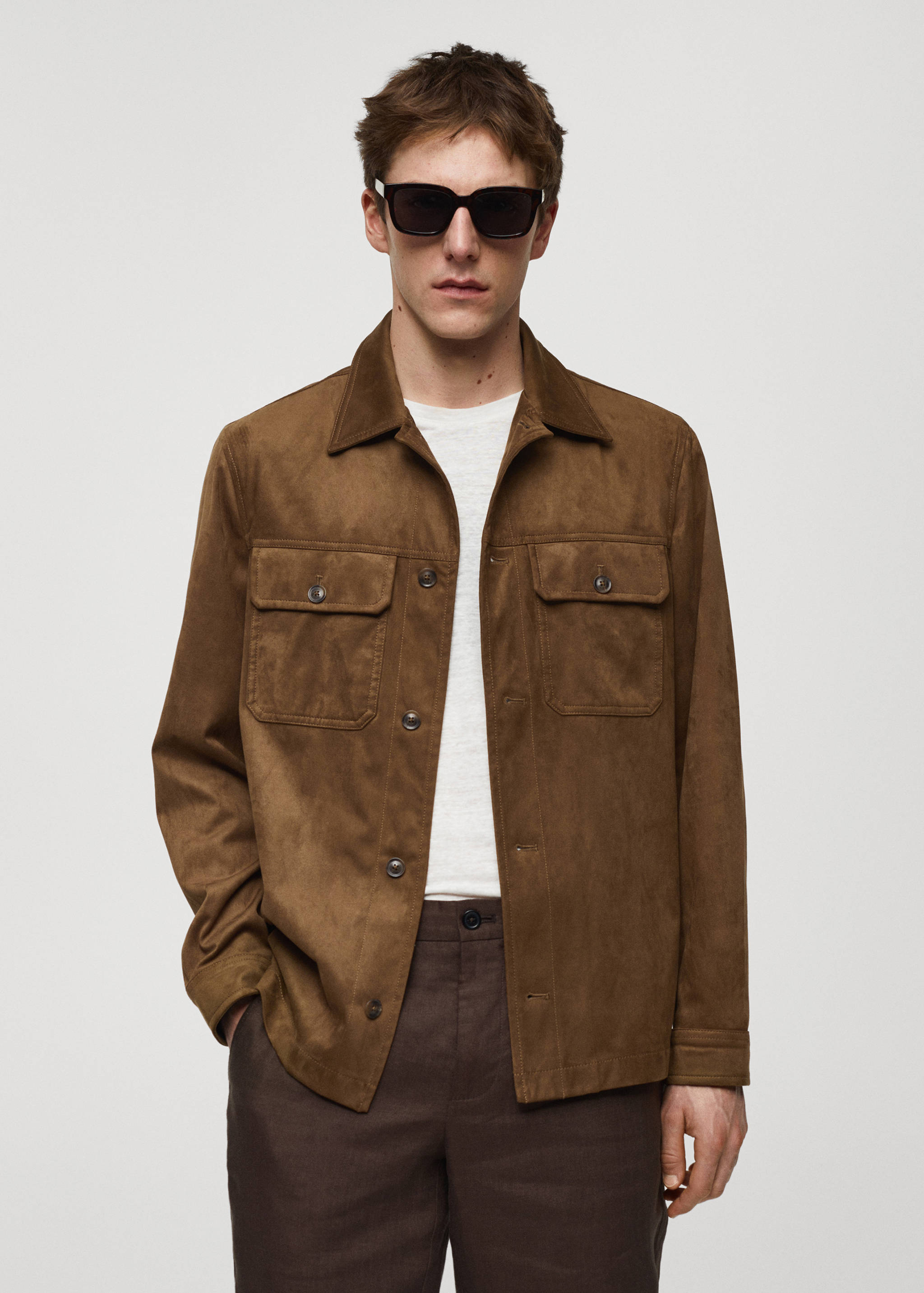 Overshirt mit Wildleder-Effekt und Taschen - Mittlere Ansicht