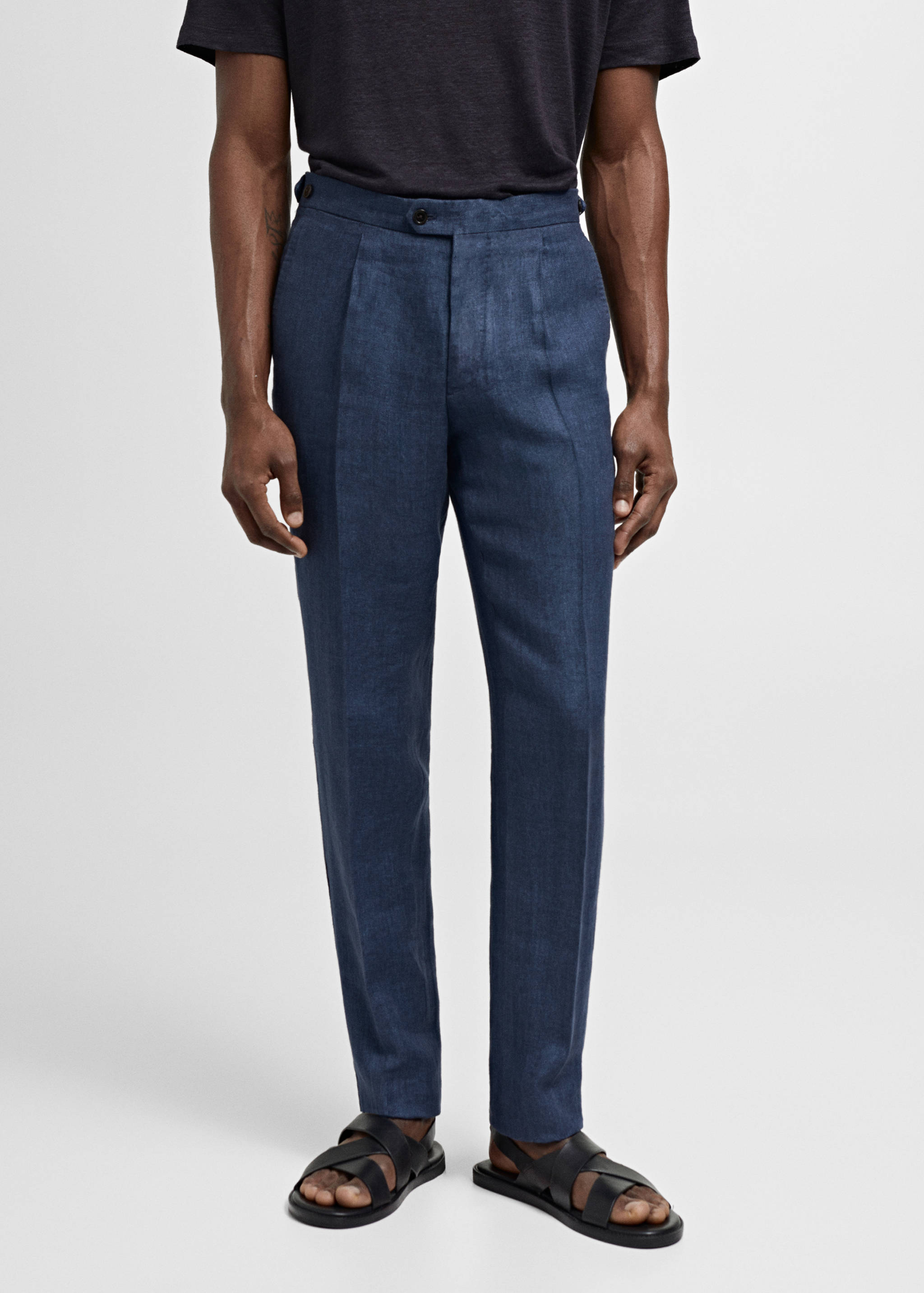 Pantalón traje slim fit 100% lino espiga - Plano medio