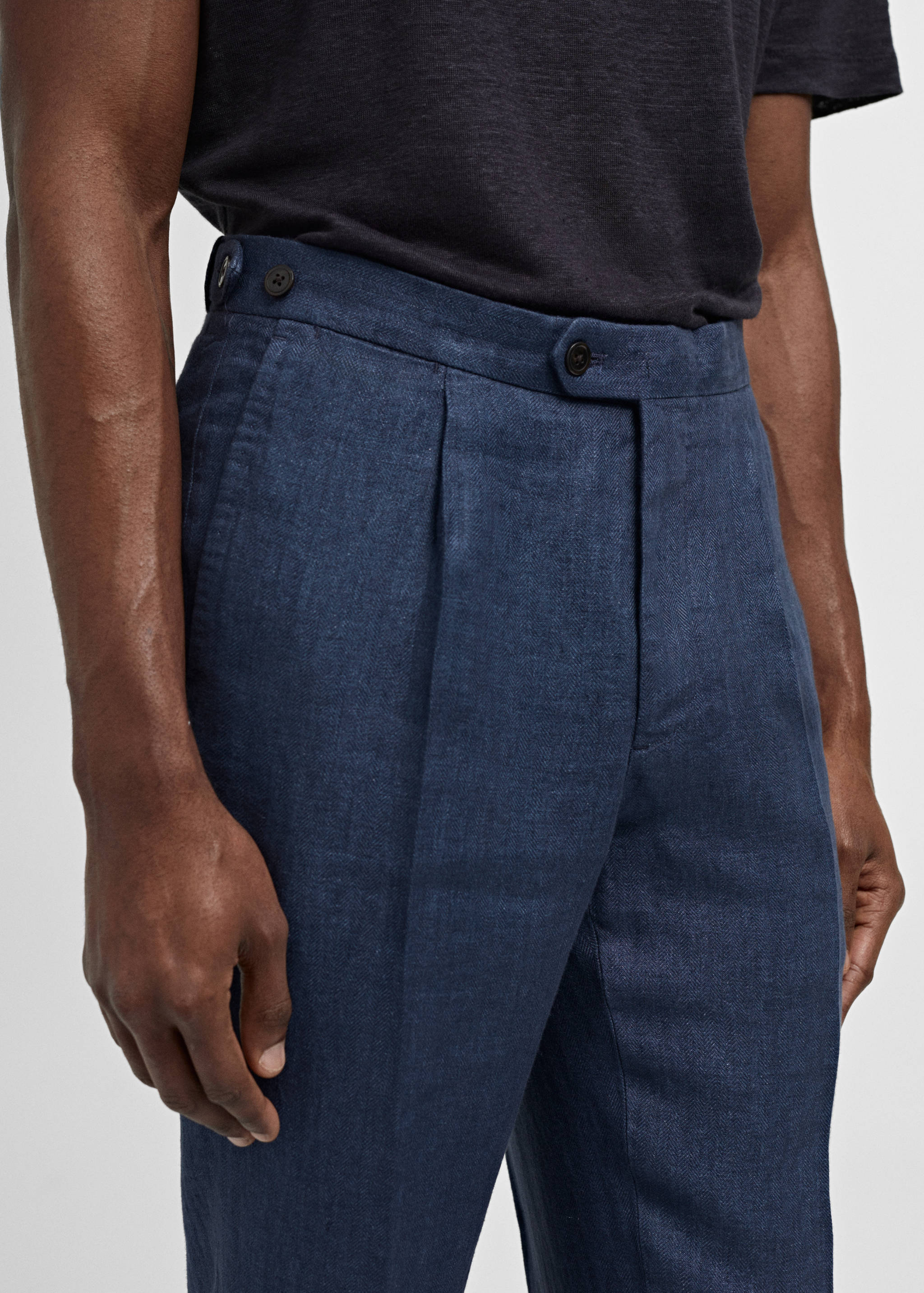 Pantalón traje slim fit 100% lino espiga - Detalle del artículo 1