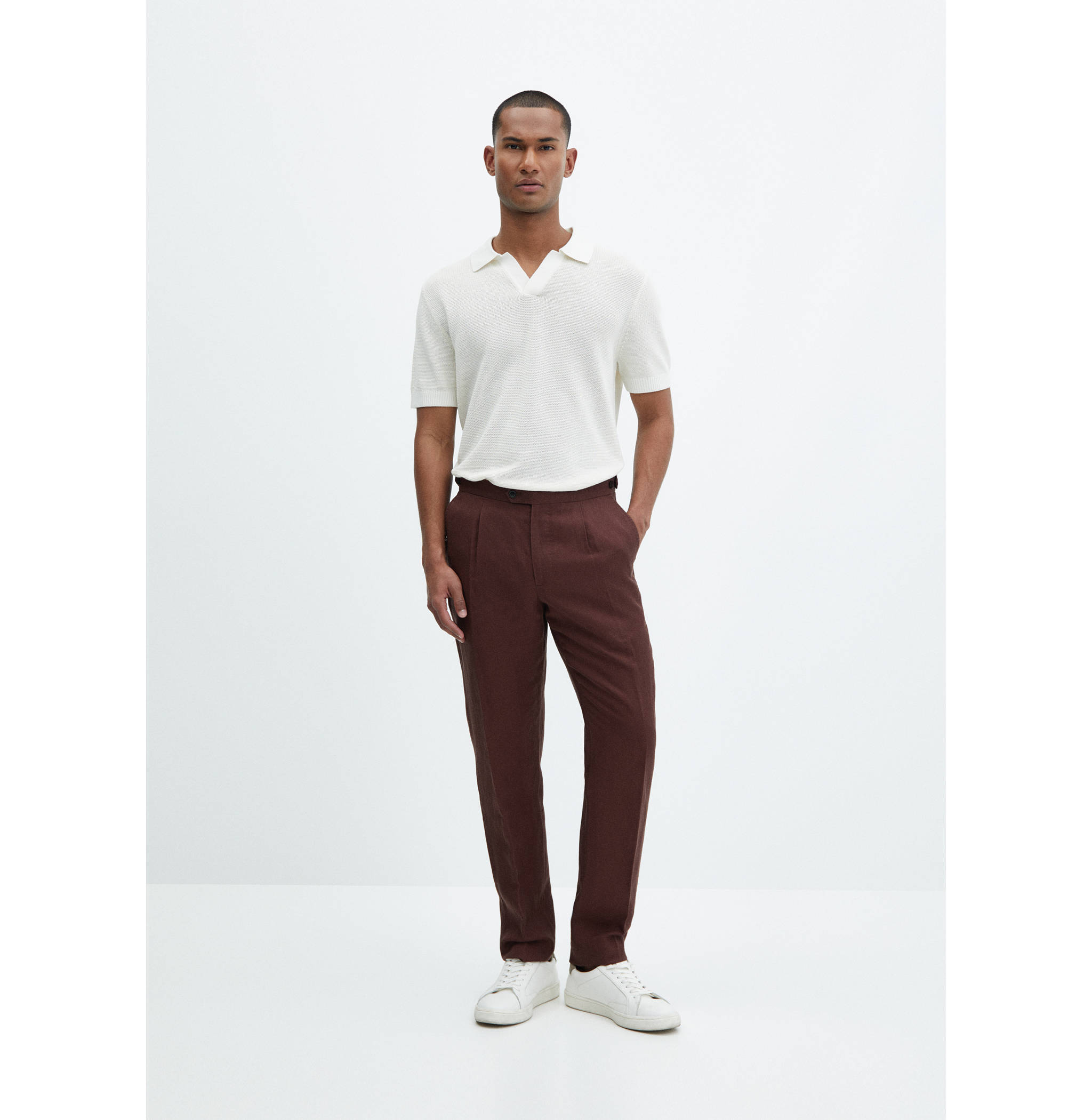 Pantalón traje slim fit lino pinzas - Plano general