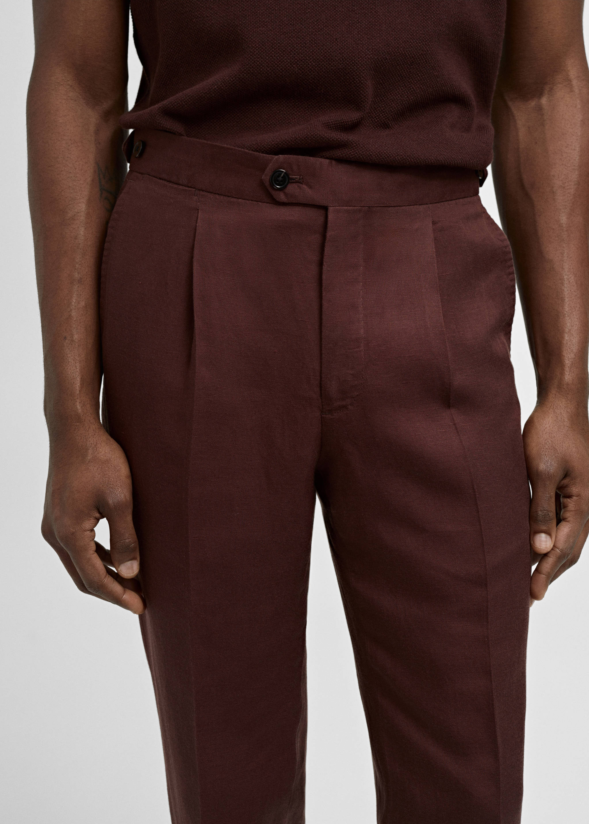 Pantalón traje slim fit lino pinzas - Detalle del artículo 1