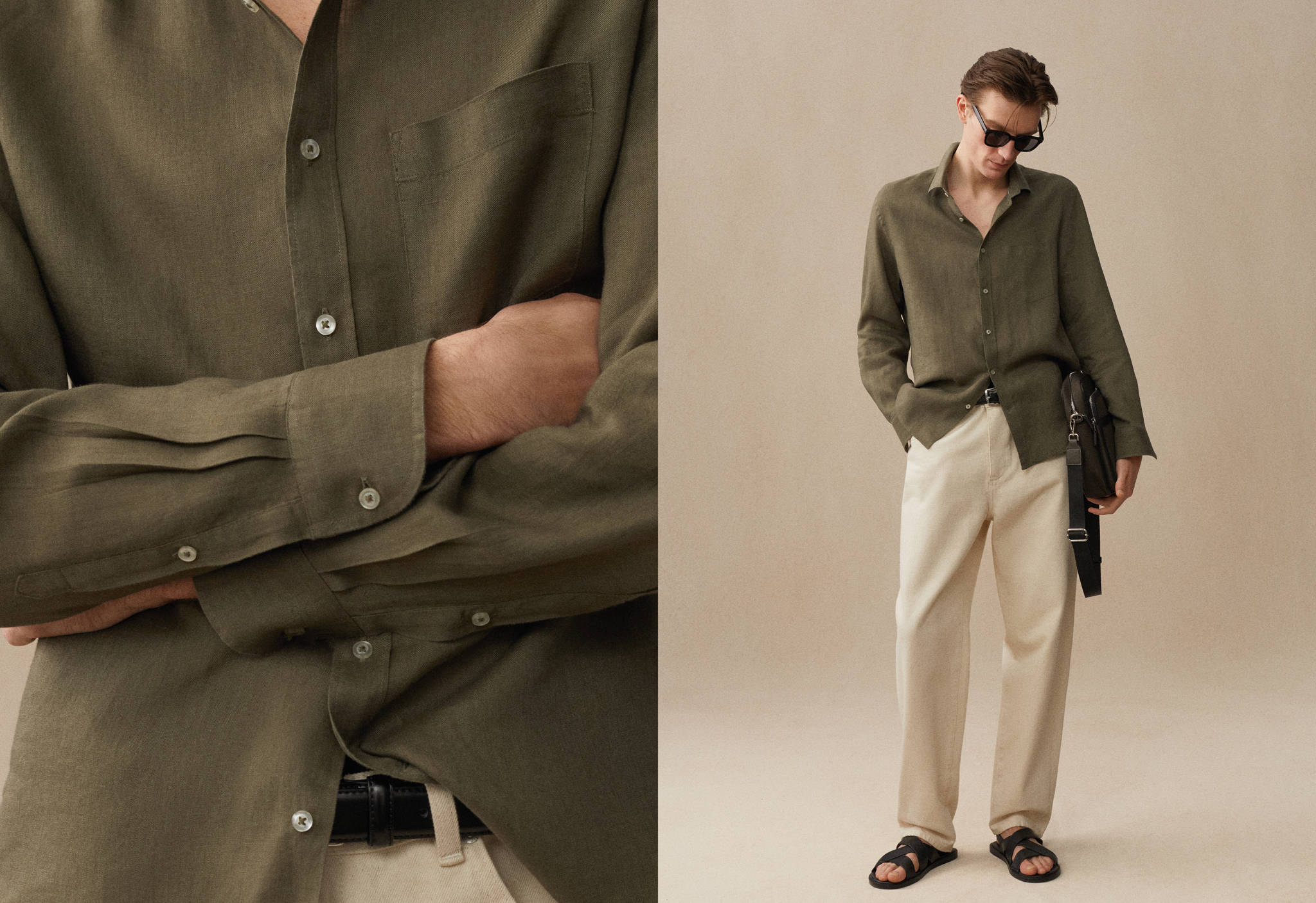Camisa classic fit de 100% linho - Plano panorâmico