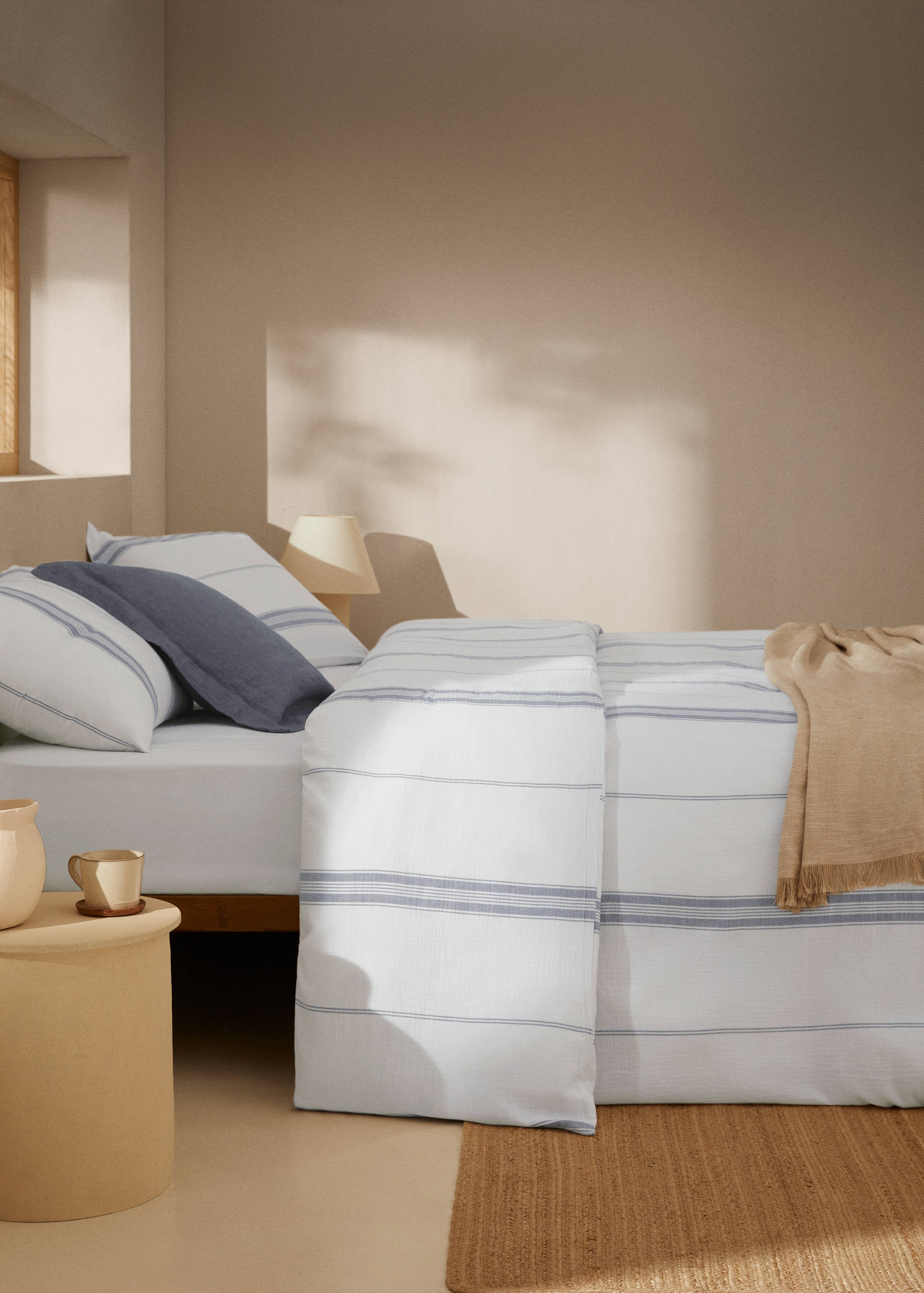 Gestreifter Bettbezug aus Baumwoll-Chiffon für 150/160 cm Bett - Allgemeine Ansicht