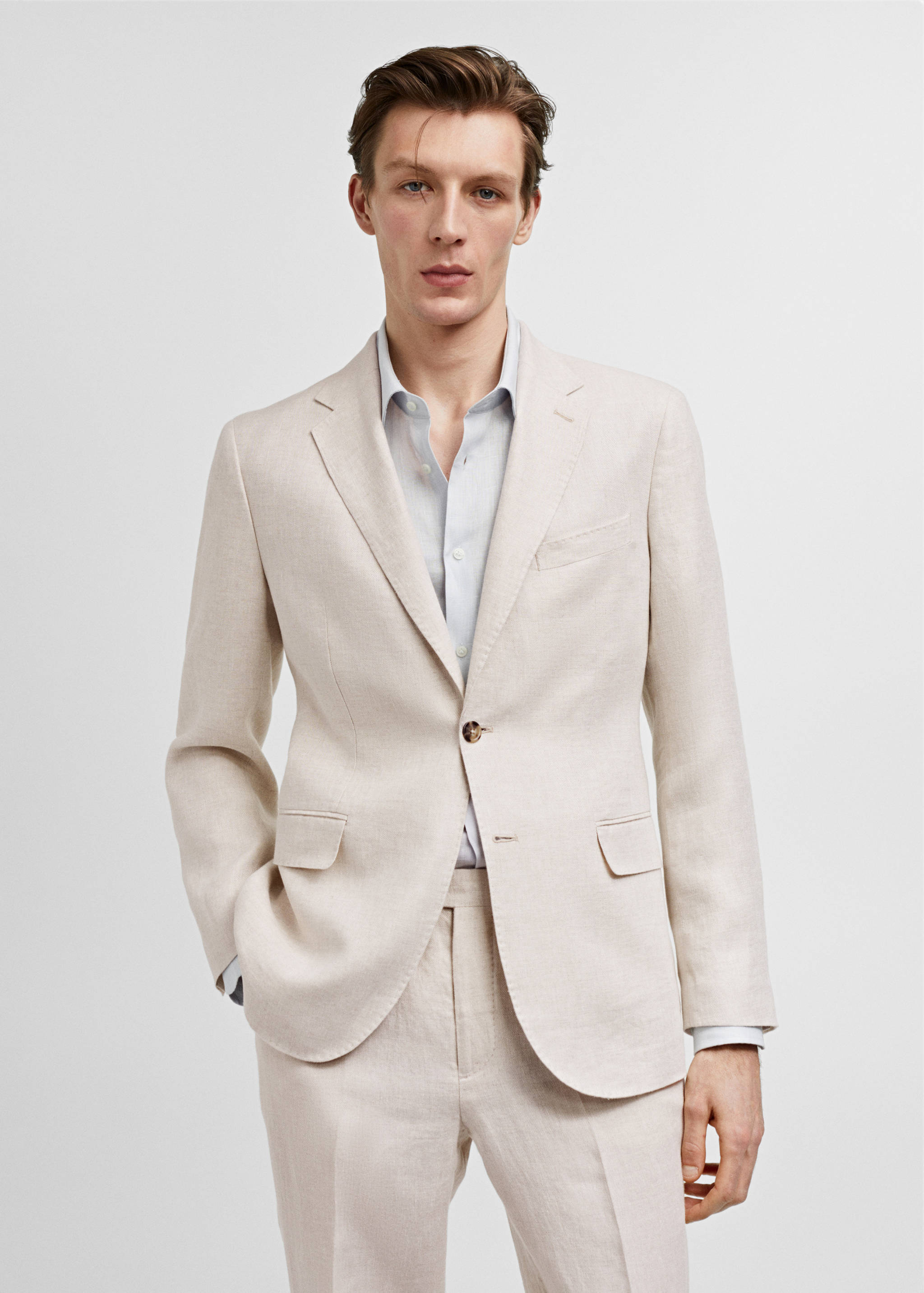 100% linen slim-fit suit jacket - Medium plane
