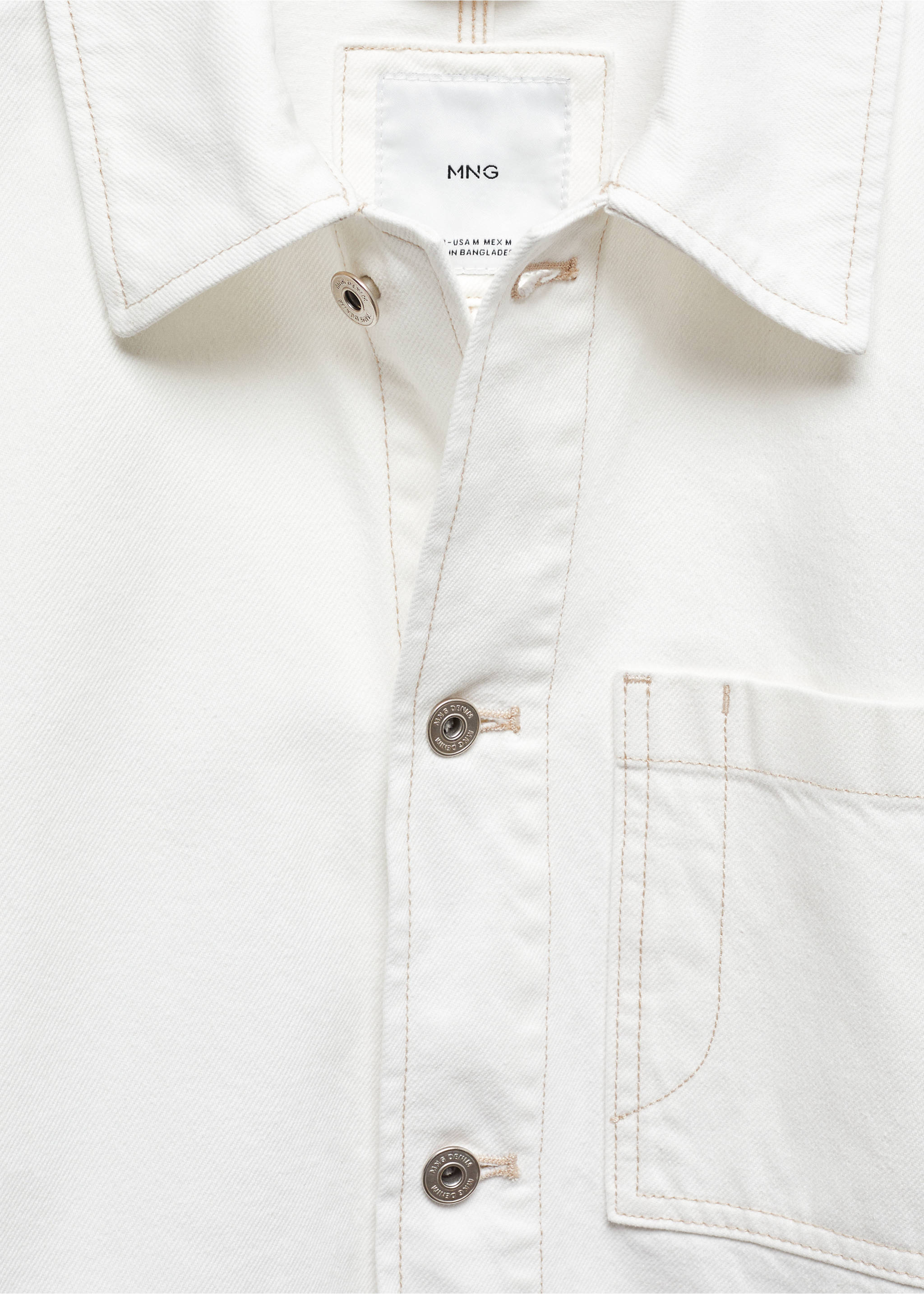 100% cotton overshirt with pocket - Details of the article 8, Off White. Ref: 67046726-00.