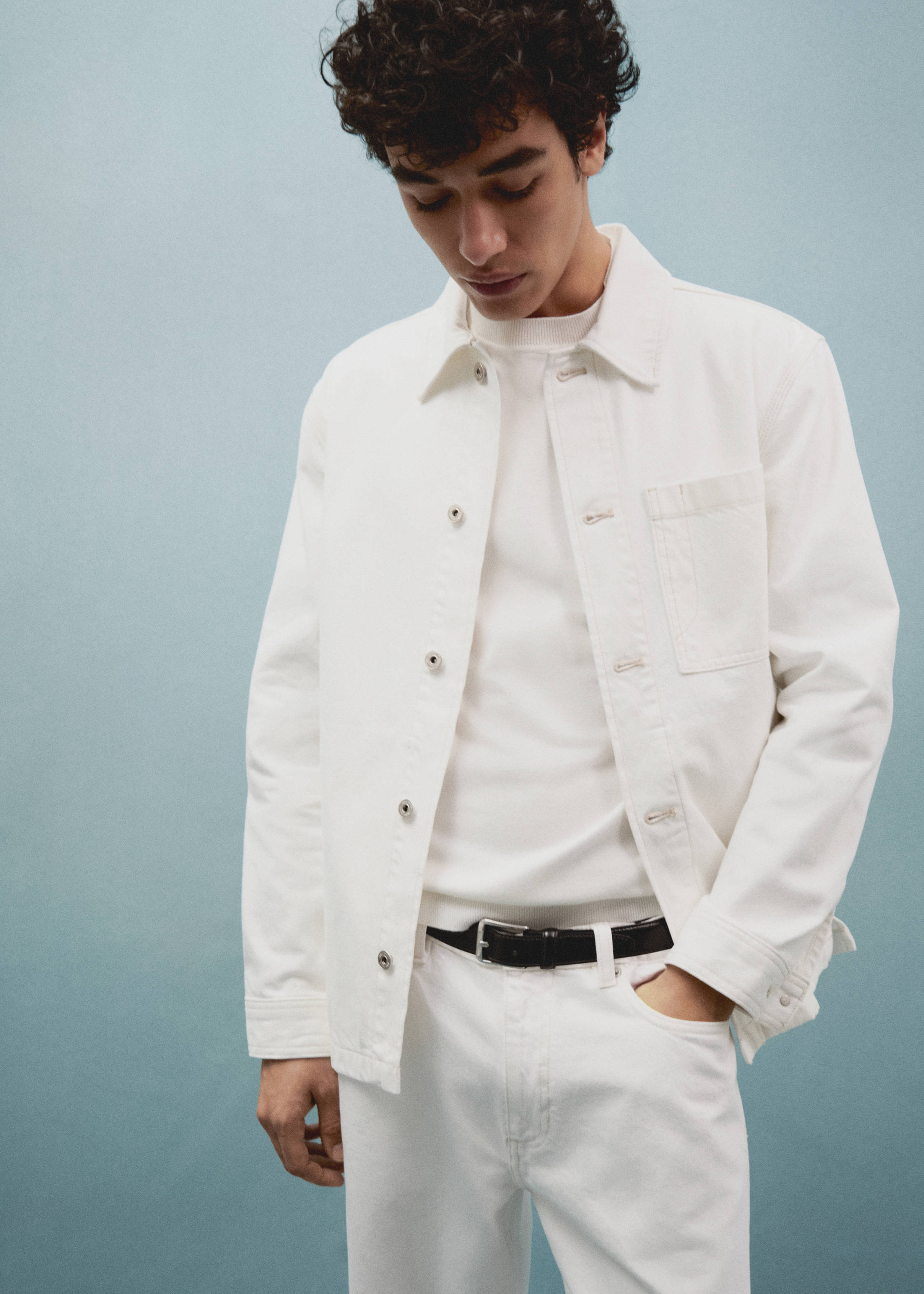 100% cotton overshirt with pocket - Details of the article 5, Off White. Ref: 67046726-00.