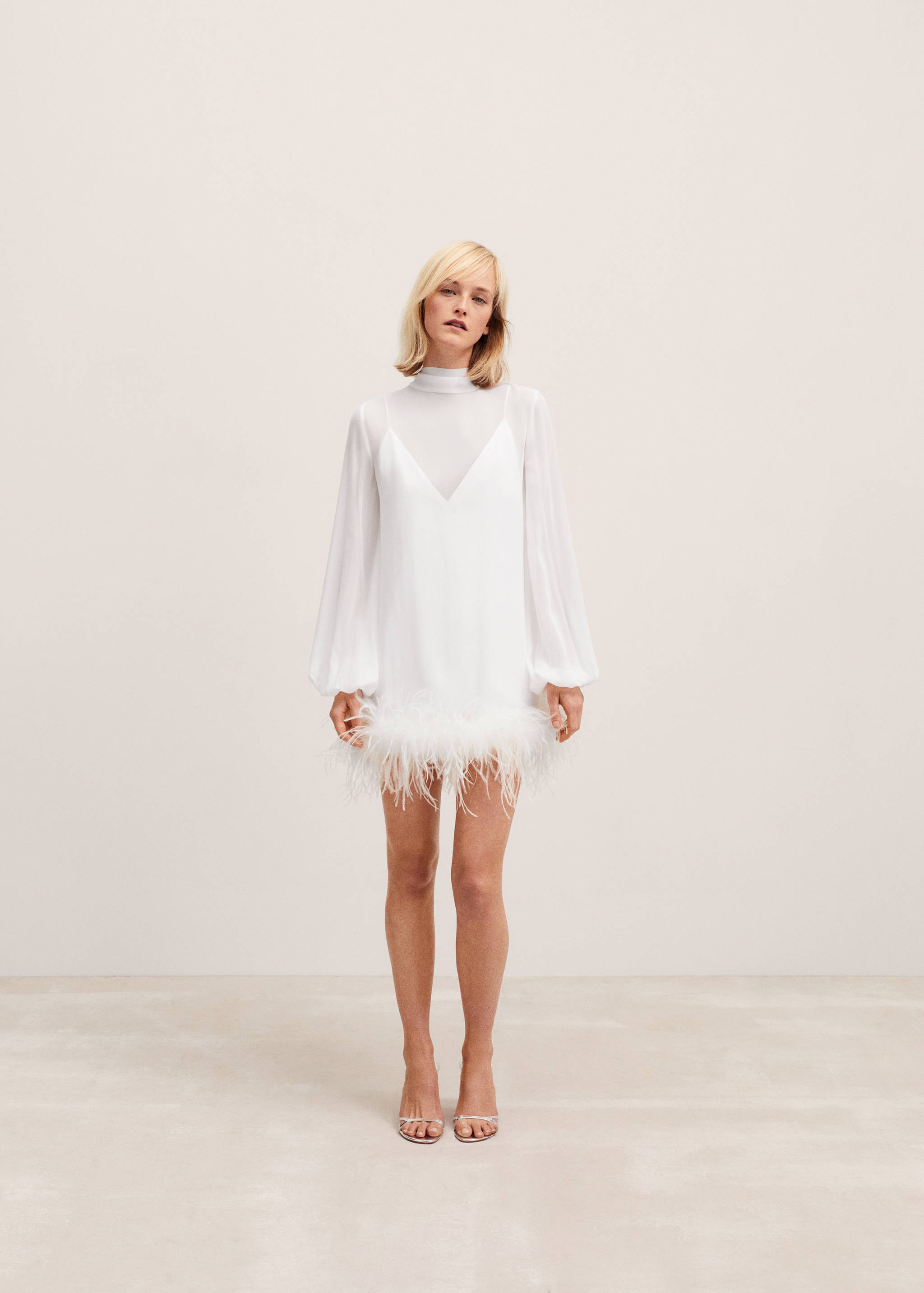 Puffed sleeve dress with feather detail - General plane