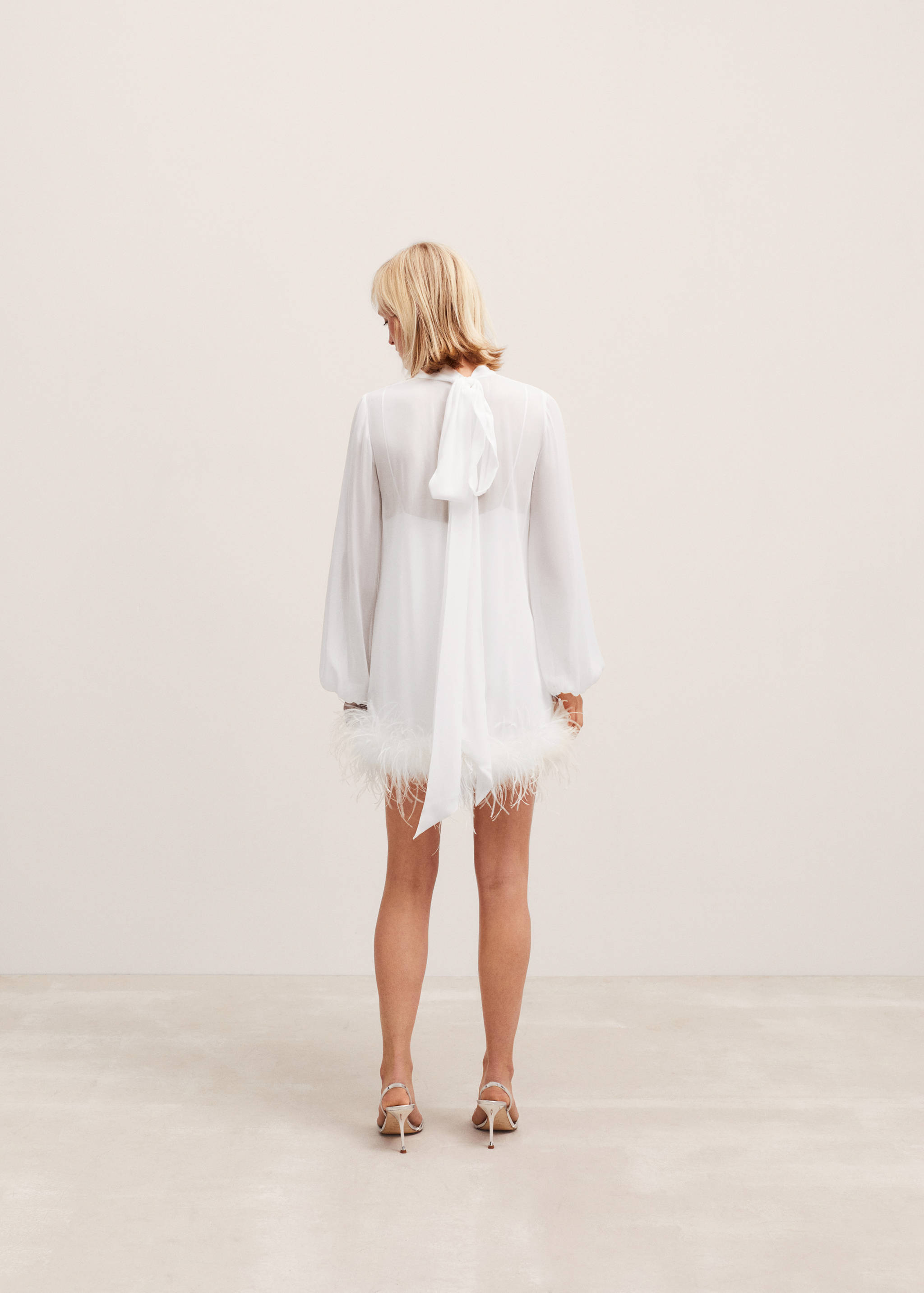 Puffed sleeve dress with feather detail - Reverse of the article