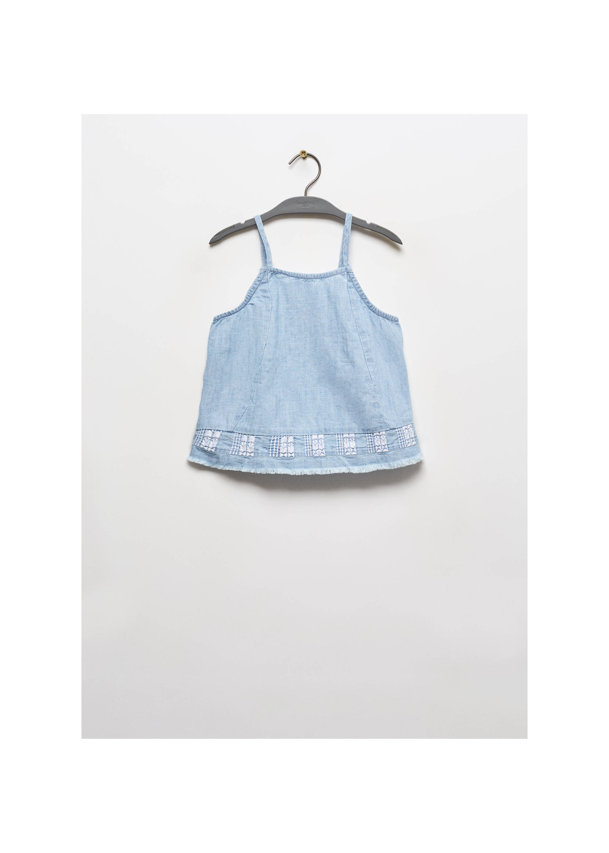 Top brodé franges - Article sans modèle, Bleu moyen. Ref: 67047116-00.