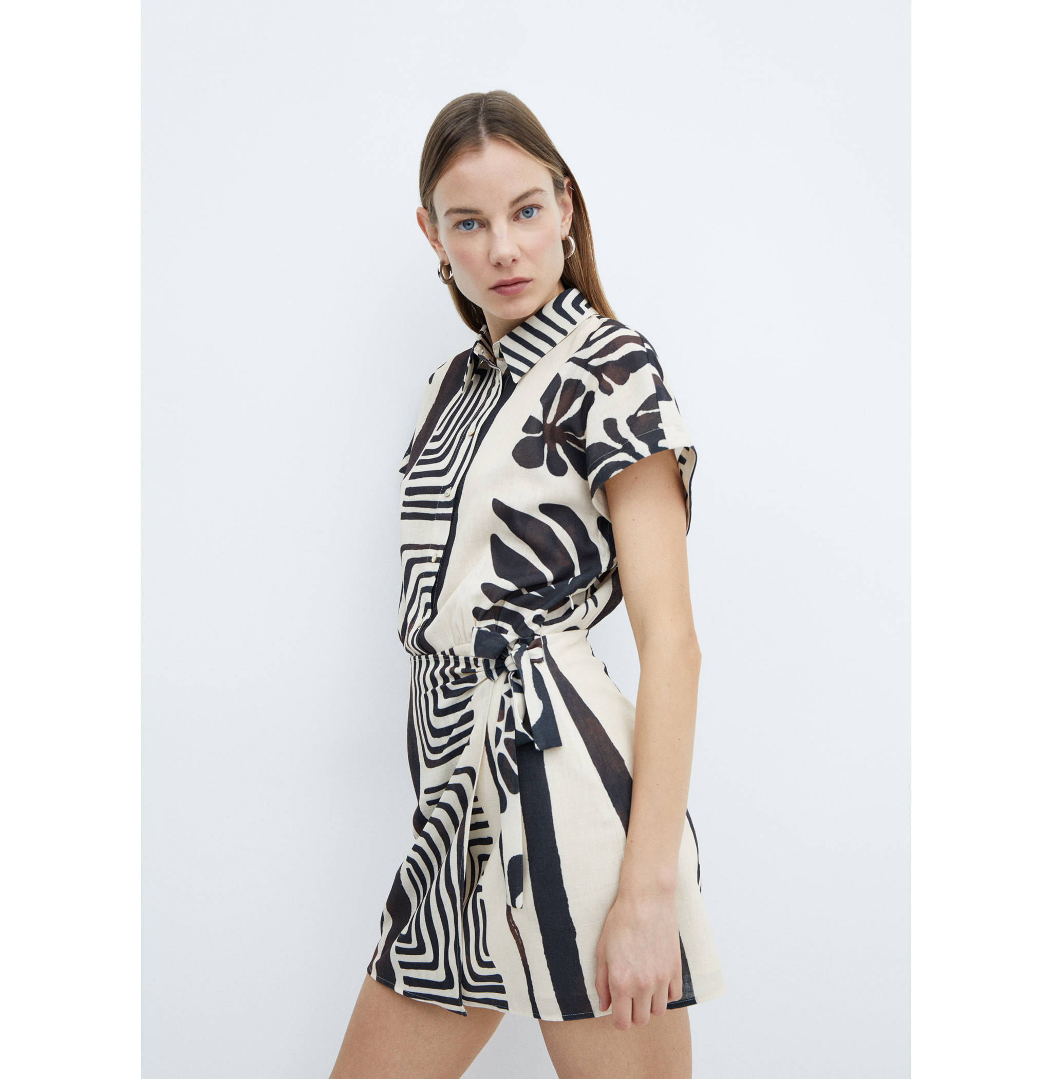 Printed cross shirt dress - Medium plane
