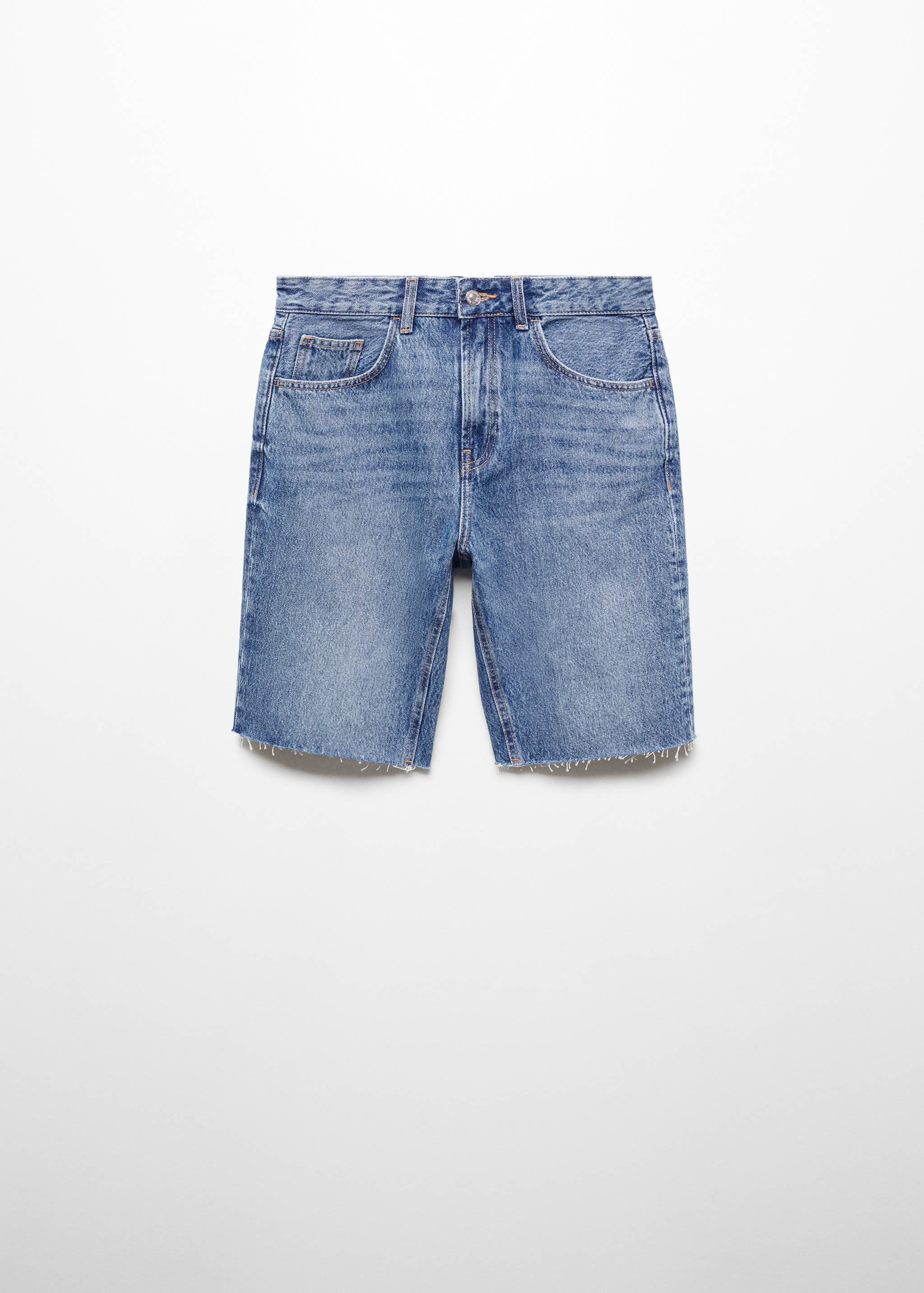 Denim bermuda shorts with frayed hem - Article without model