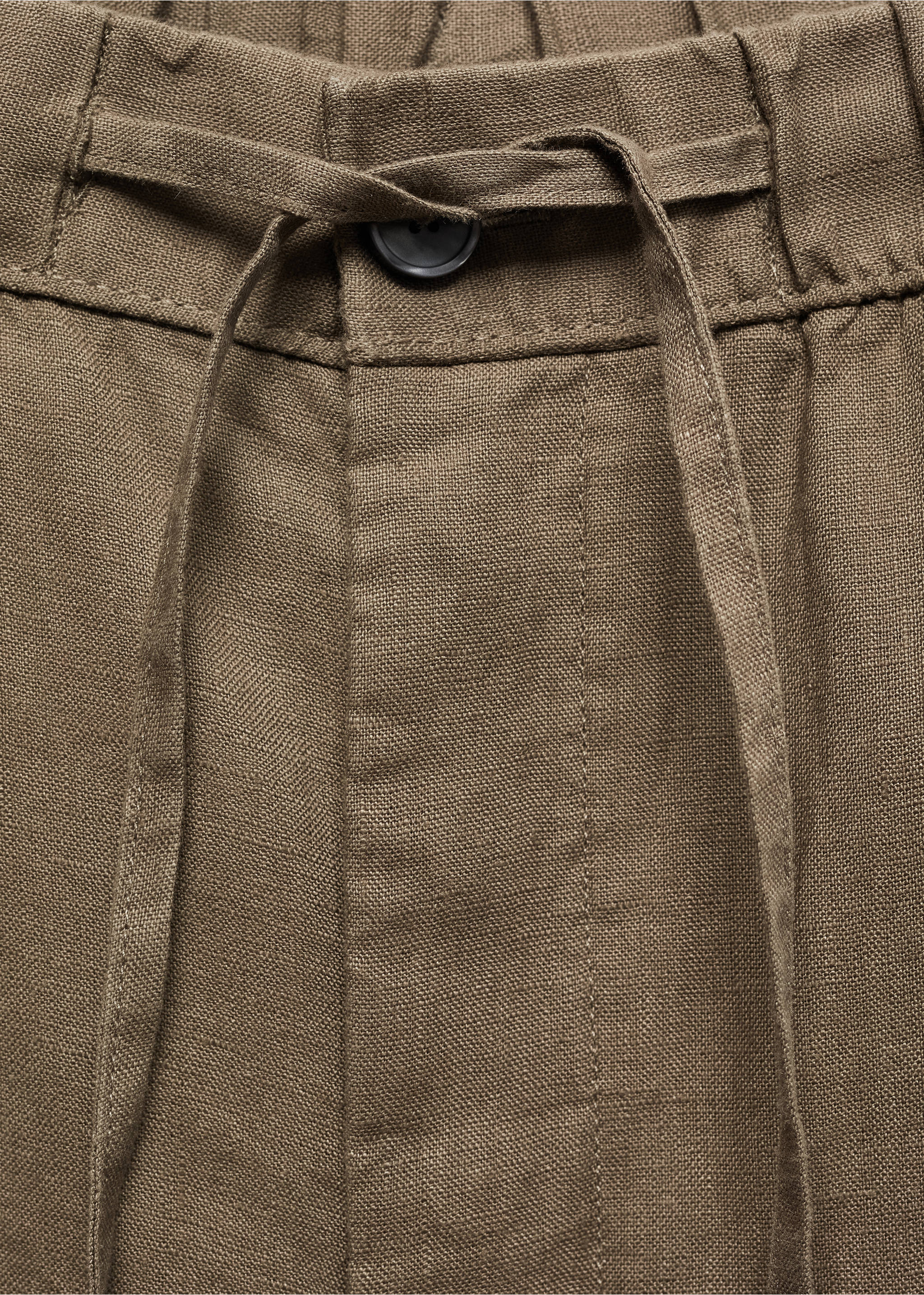 100% linen trousers with drawstring - Details of the article 8, Khaki. Ref: 67047684-00.