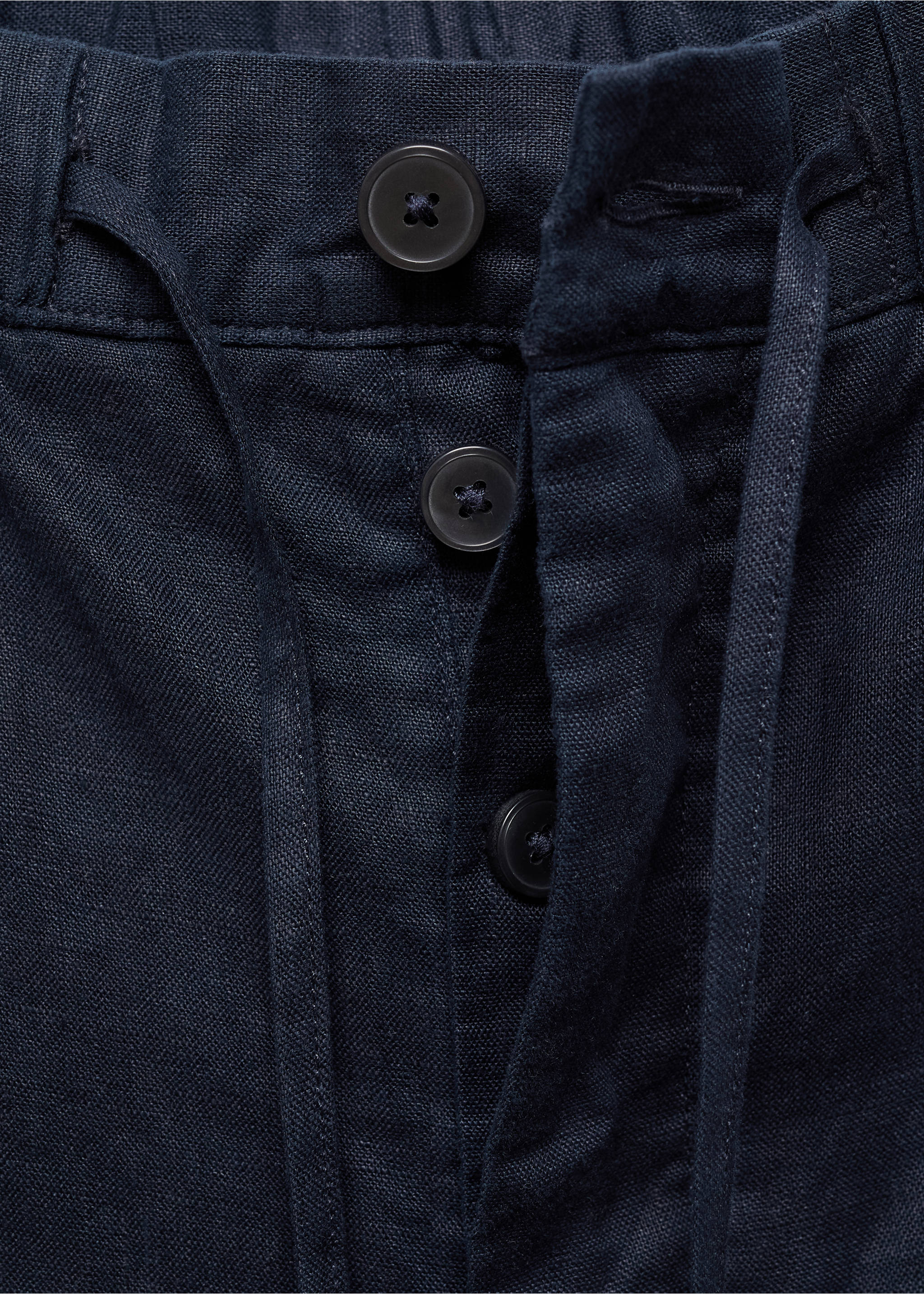 100% linen trousers with drawstring - Details of the article 8, Navy. Ref: 67047684-00.