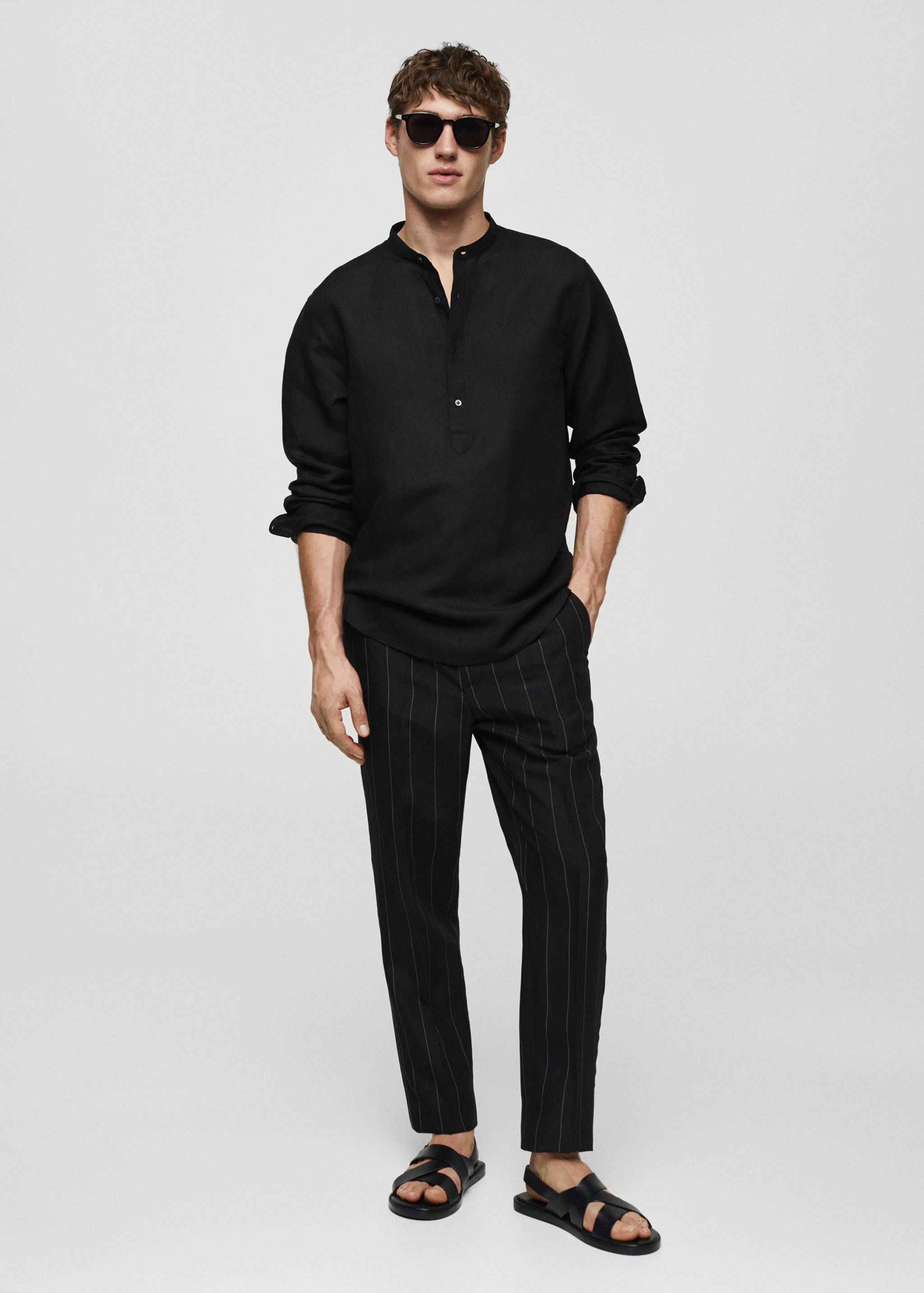 Slim-fit linen pants with pinstripes - General plane