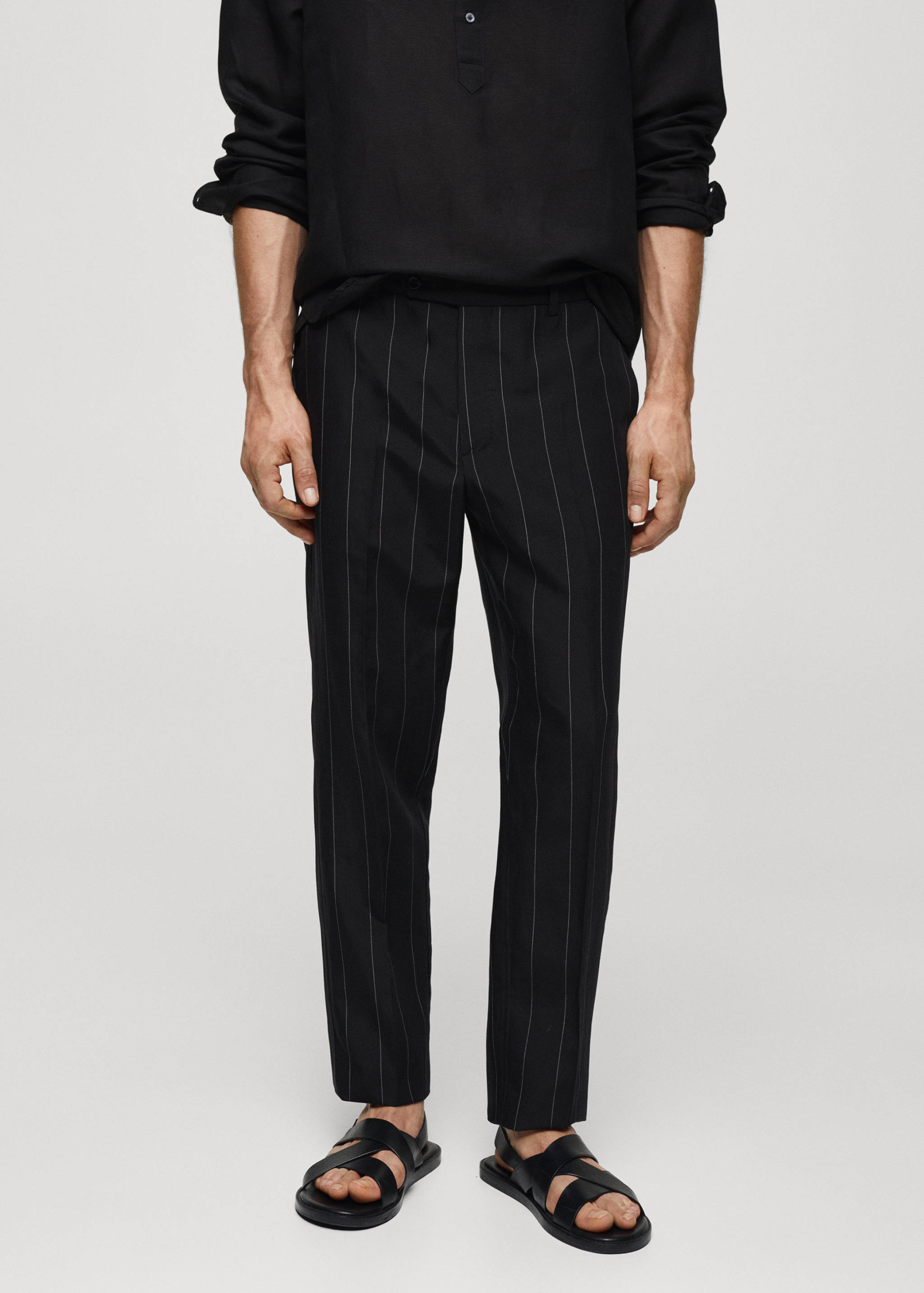 Slim-fit linen pants with pinstripes - Medium plane