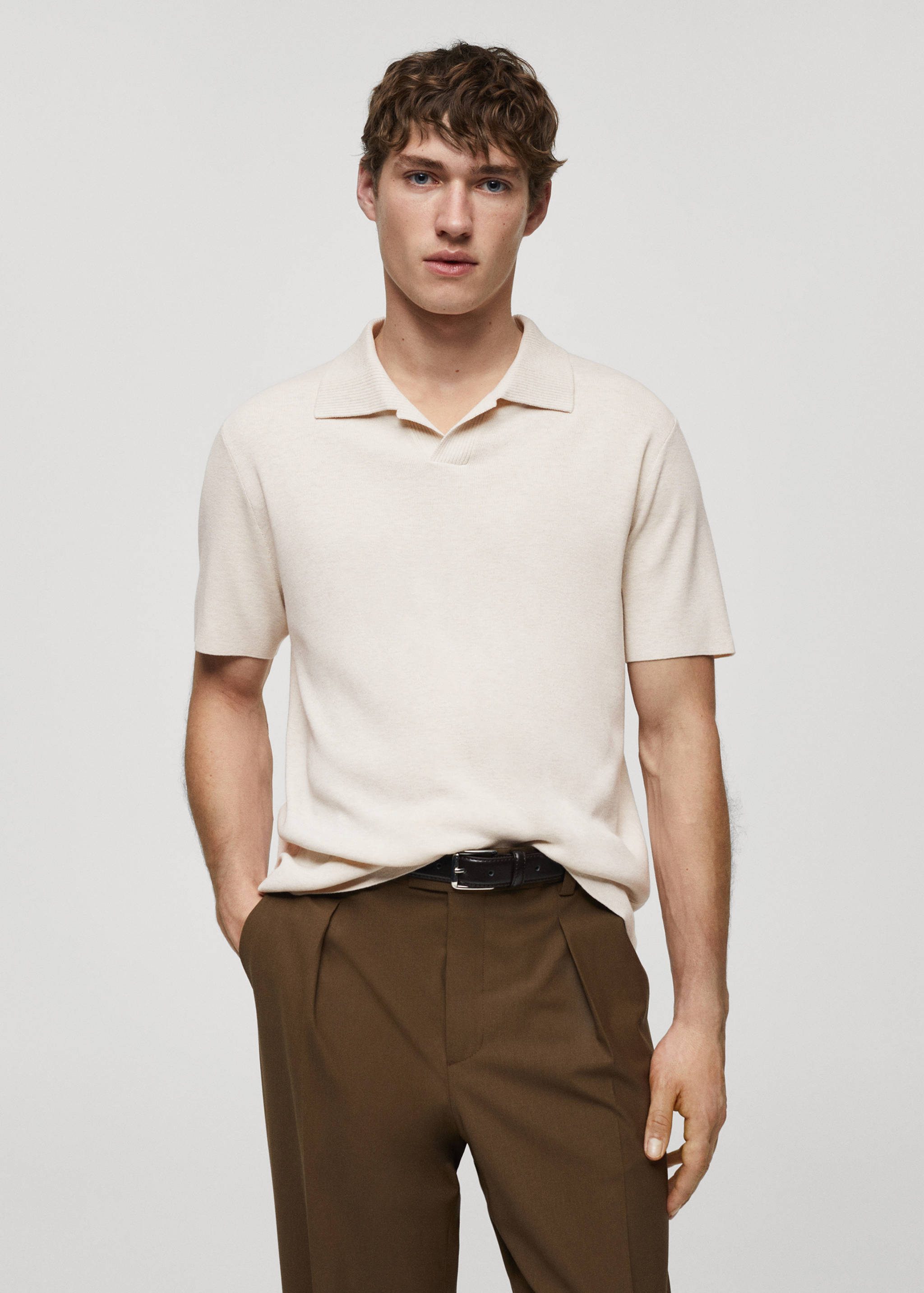 Fine-knit cotton polo shirt - Medium plane