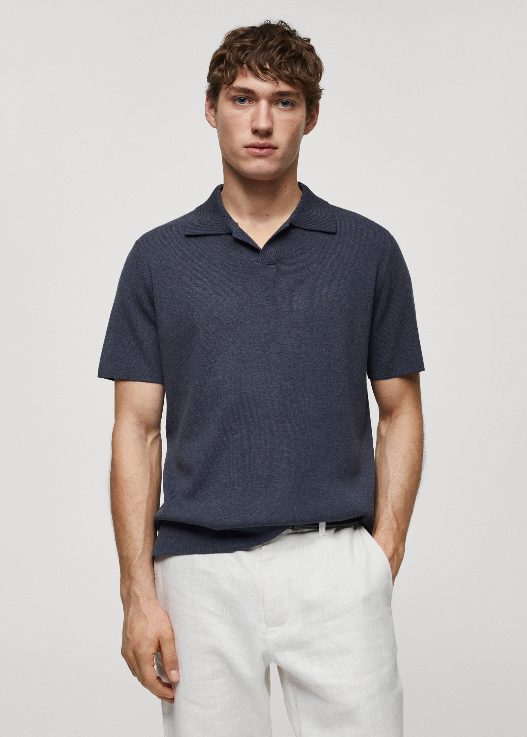 Fine-knit cotton polo shirt - Medium plane